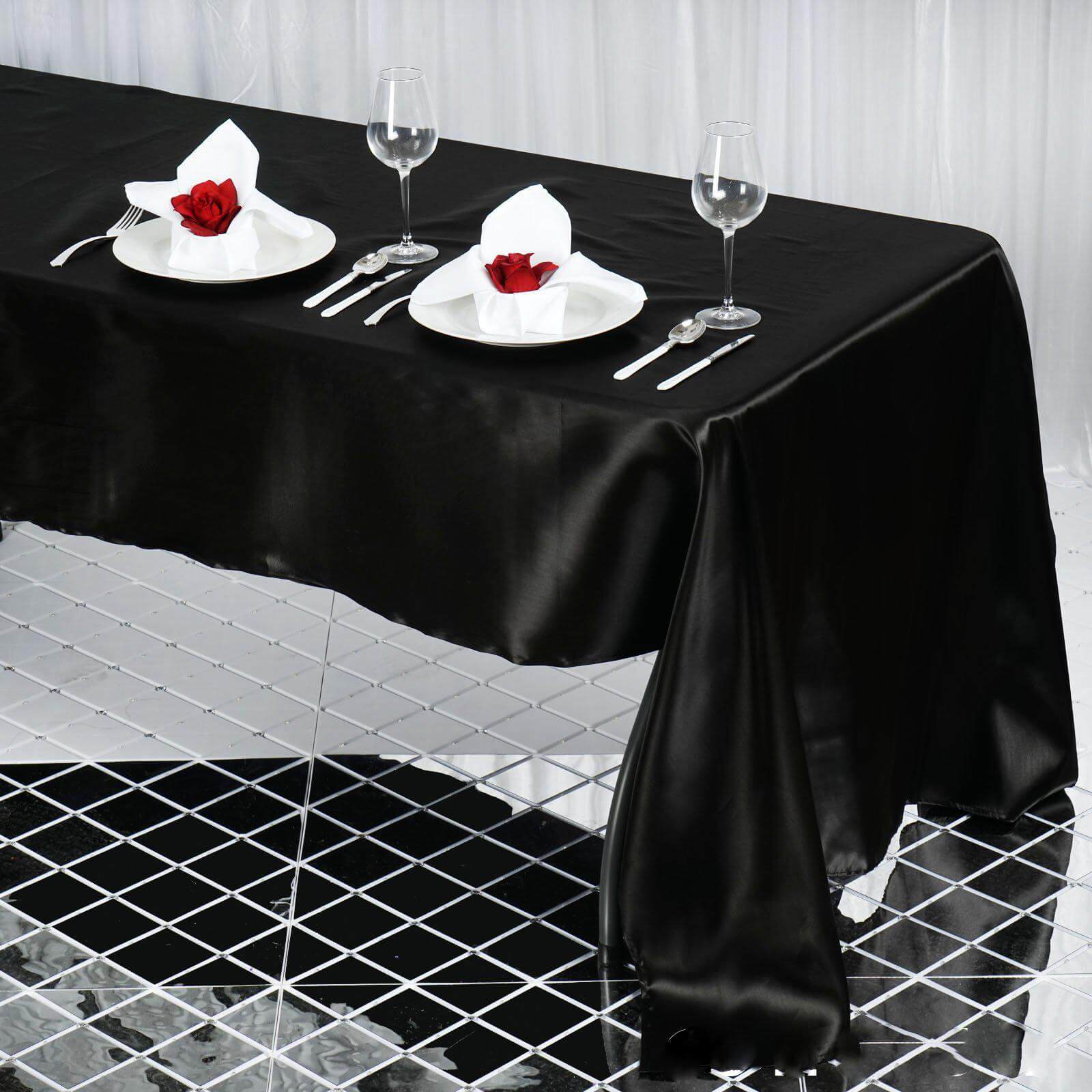 Satin Rectangular 60"x126" Tablecloth Black - Smooth and Lustrous Table Cover - Linen Luxes