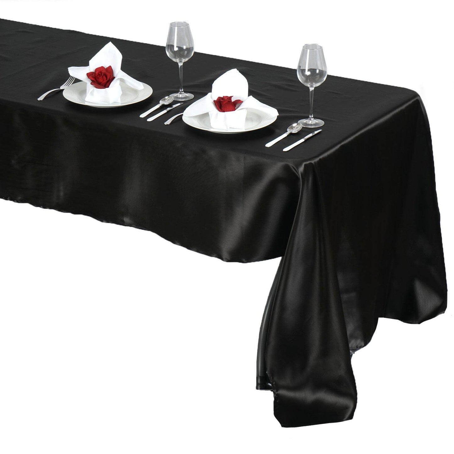 Satin Rectangular 60"x126" Tablecloth Black - Smooth and Lustrous Table Cover - Linen Luxes