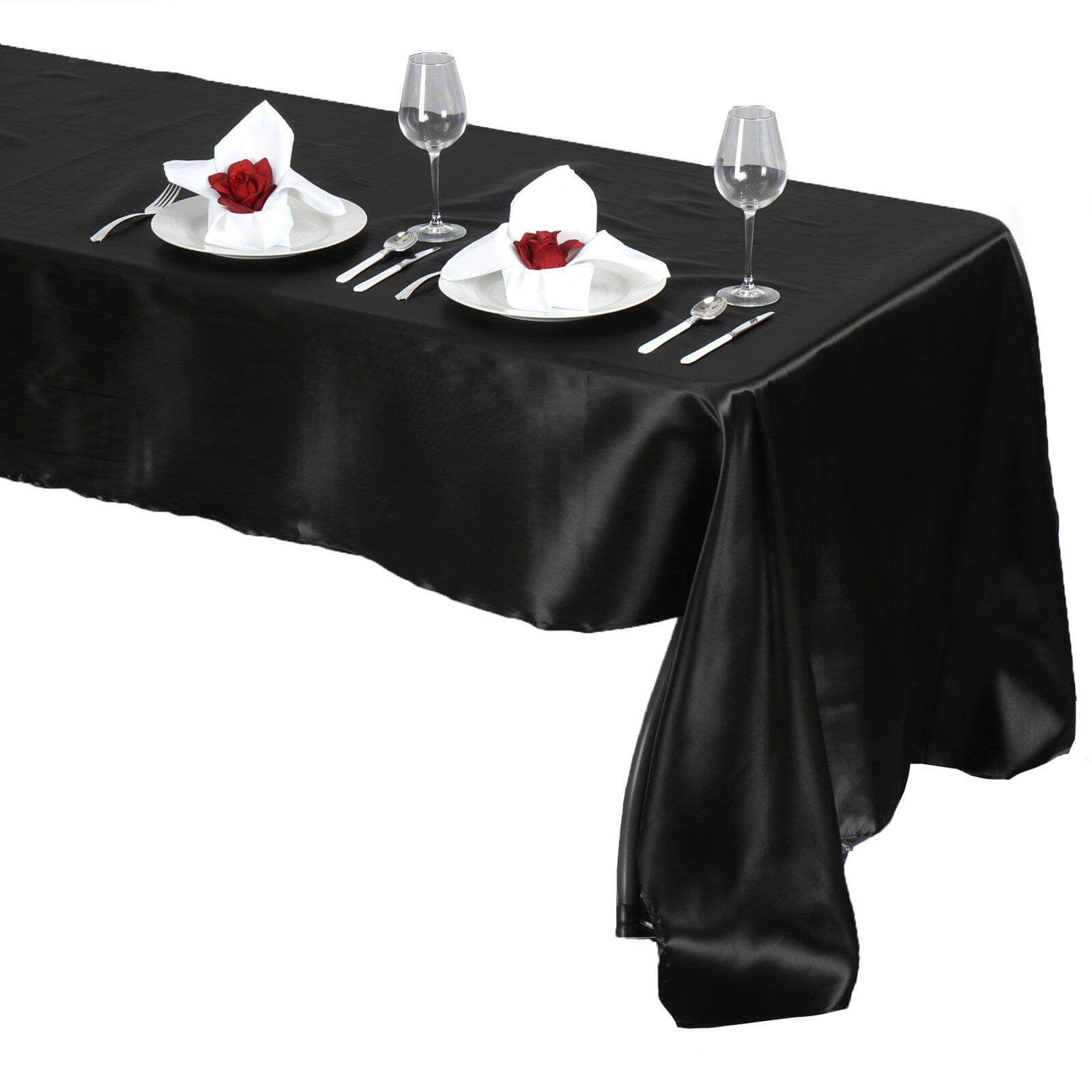 Satin Rectangular 60"x126" Tablecloth Black - Smooth and Lustrous Table Cover - Linen Luxes