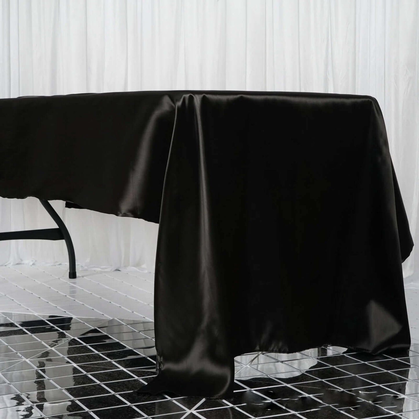 Satin Rectangular 60"x126" Tablecloth Black - Smooth and Lustrous Table Cover - Linen Luxes