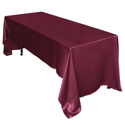 Satin Rectangular 60"x126" Tablecloth Burgundy - Smooth and Lustrous Table Cover - Linen Luxes