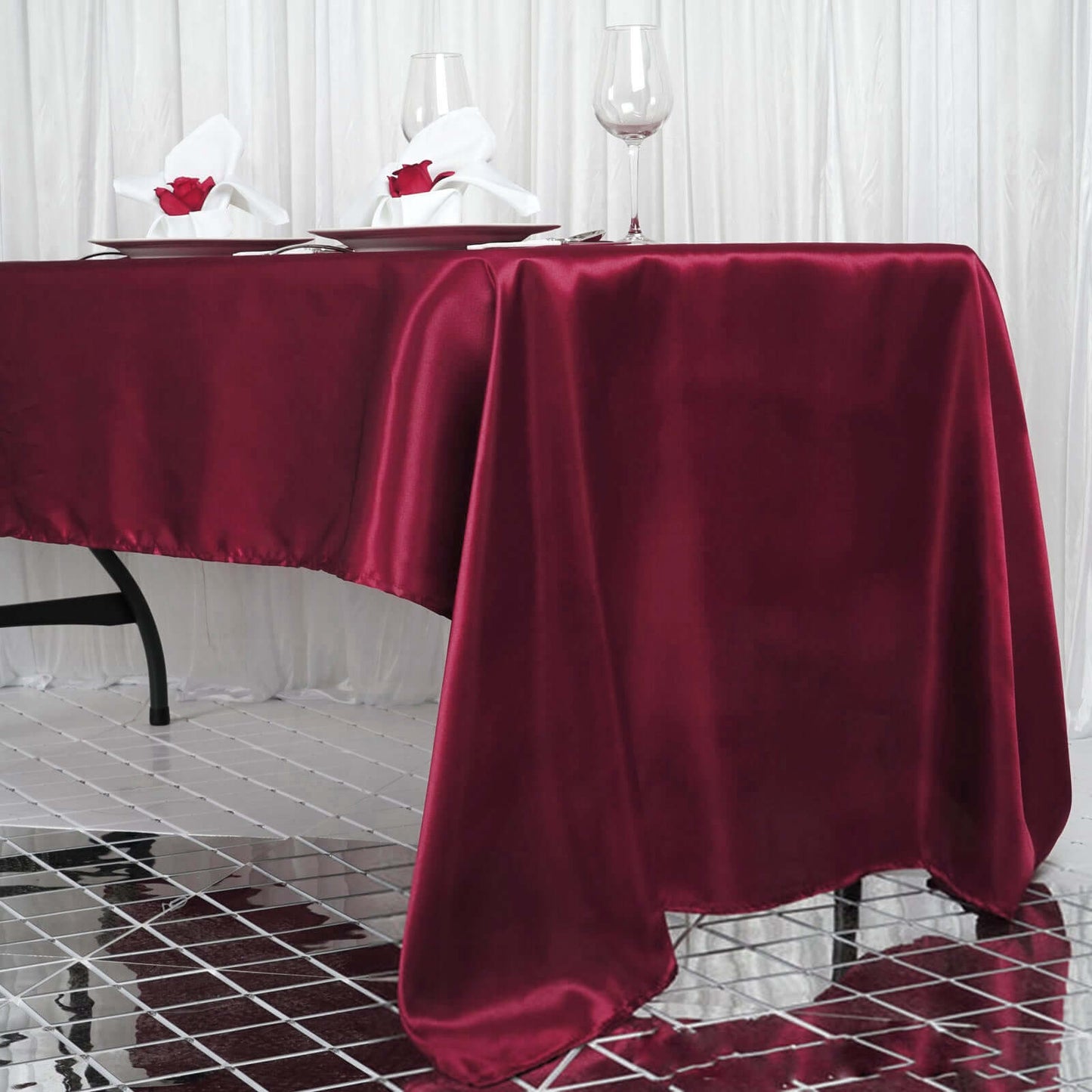 Satin Rectangular 60"x126" Tablecloth Burgundy - Smooth and Lustrous Table Cover - Linen Luxes