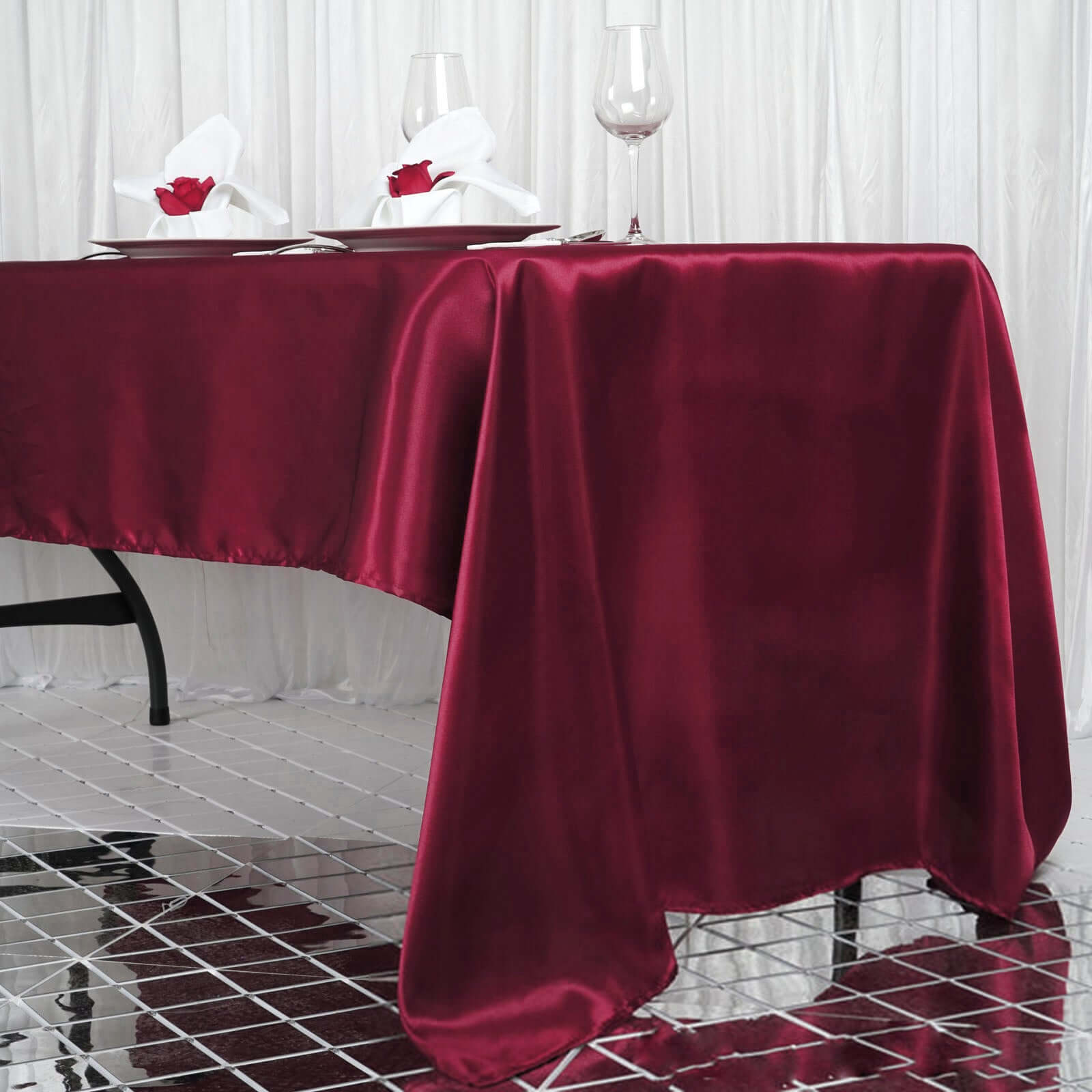 Satin Rectangular 60"x126" Tablecloth Burgundy - Smooth and Lustrous Table Cover - Linen Luxes