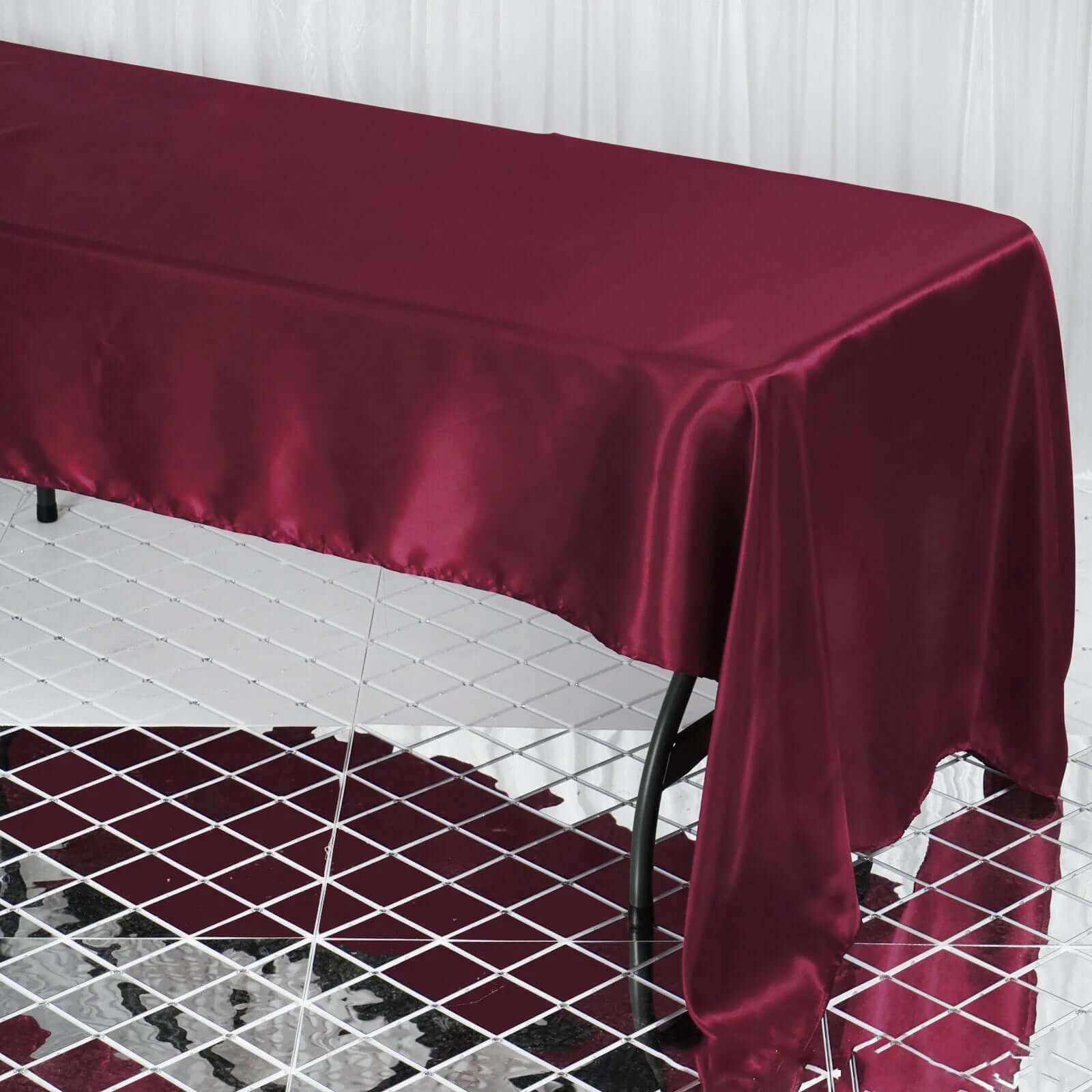 Satin Rectangular 60"x126" Tablecloth Burgundy - Smooth and Lustrous Table Cover - Linen Luxes