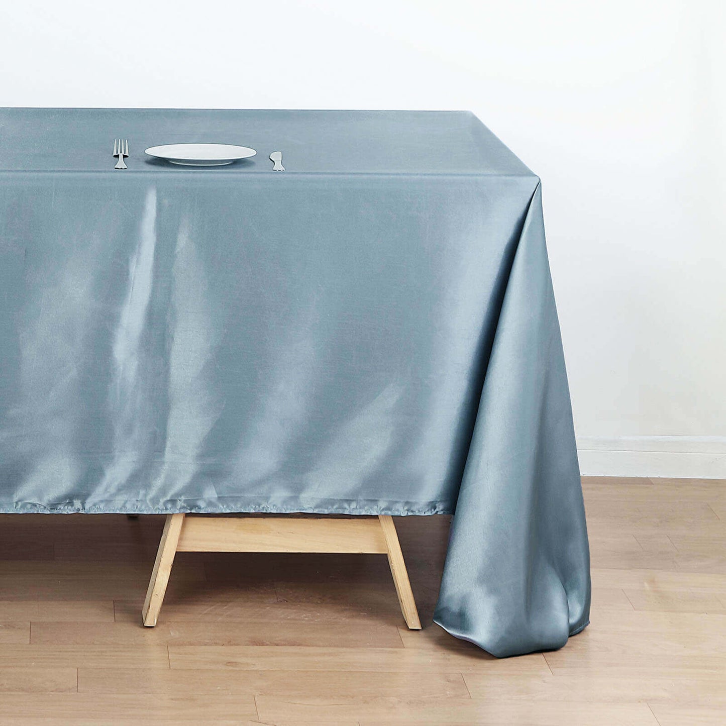 Satin Rectangular 60"x126" Tablecloth Dusty Blue - Smooth and Lustrous Table Cover - Linen Luxes