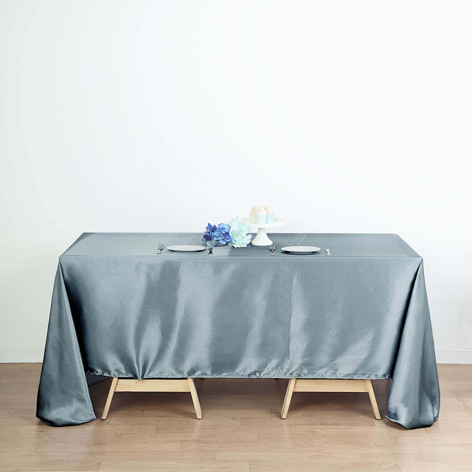Satin Rectangular 60"x126" Tablecloth Dusty Blue - Smooth and Lustrous Table Cover - Linen Luxes
