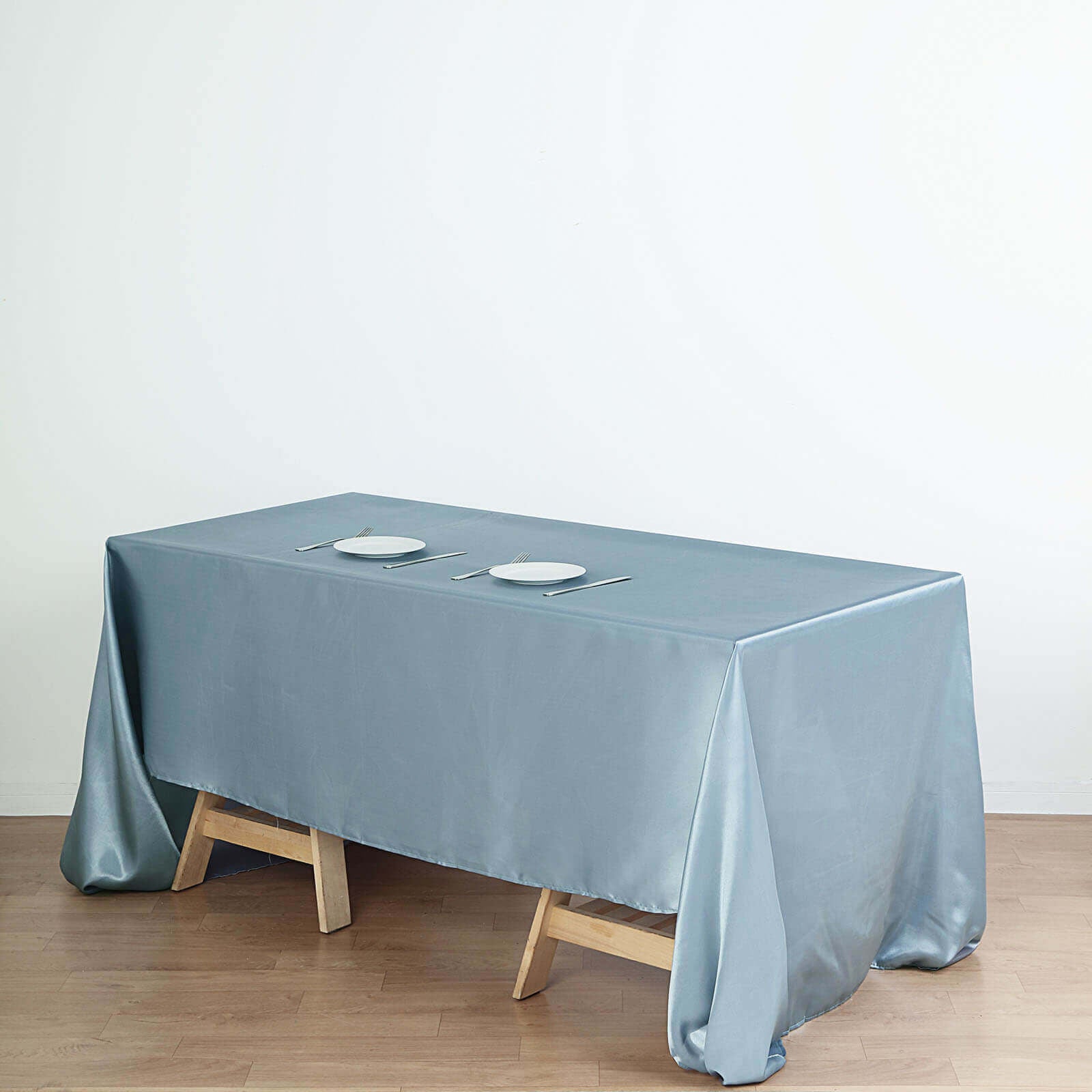 Satin Rectangular 60"x126" Tablecloth Dusty Blue - Smooth and Lustrous Table Cover - Linen Luxes