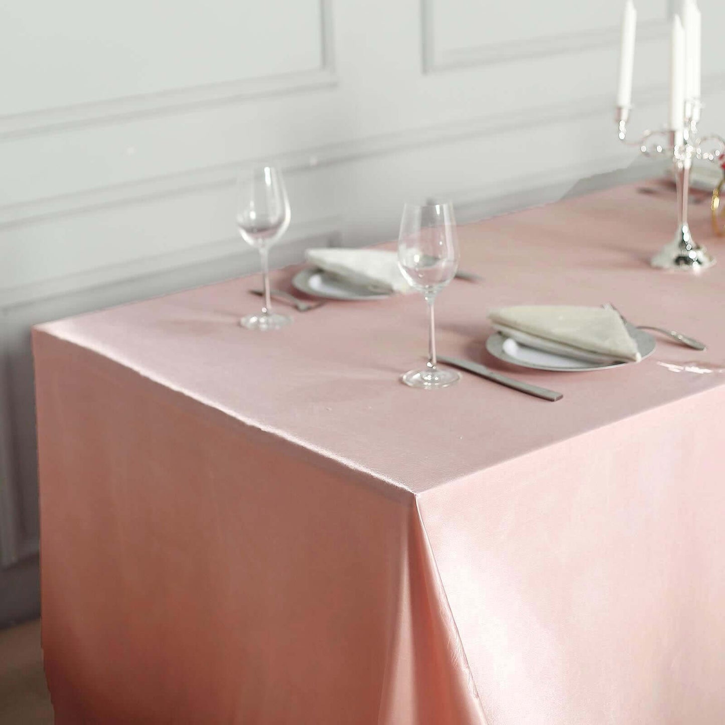 Satin Rectangular 60"x126" Tablecloth Dusty Rose - Smooth and Lustrous Table Cover - Linen Luxes