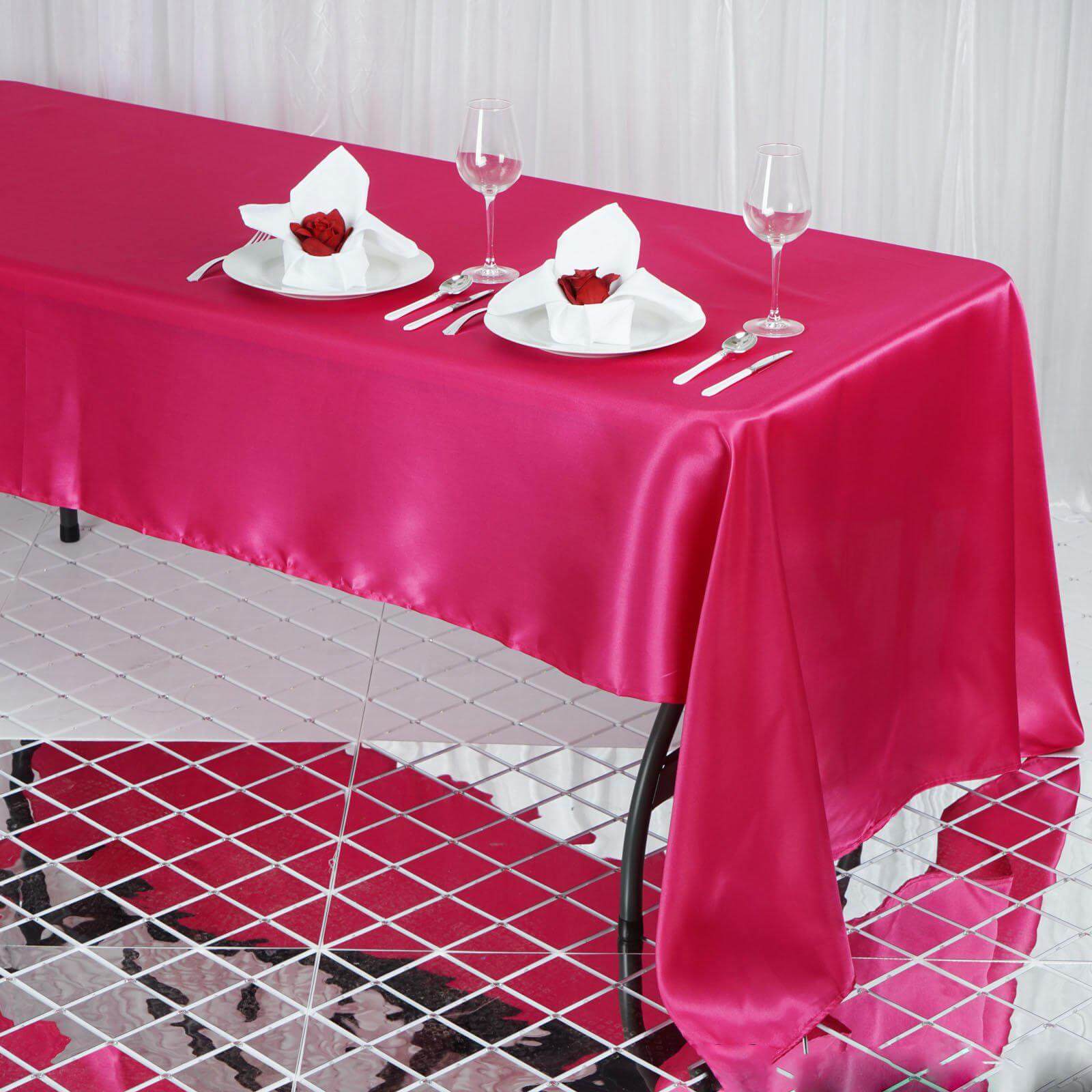 Satin Rectangular 60"x126" Tablecloth Fuchsia - Smooth and Lustrous Table Cover - Linen Luxes
