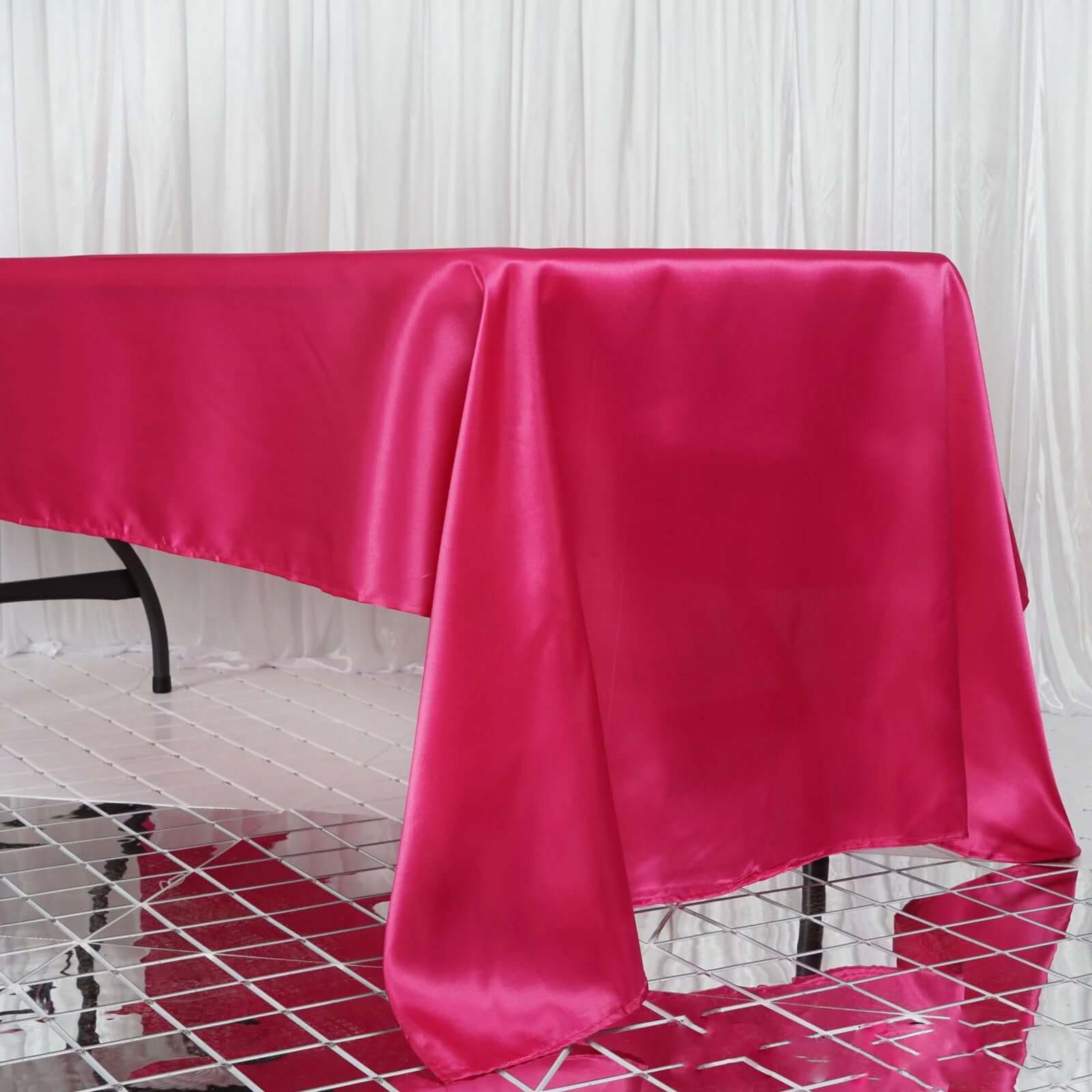 Satin Rectangular 60"x126" Tablecloth Fuchsia - Smooth and Lustrous Table Cover - Linen Luxes