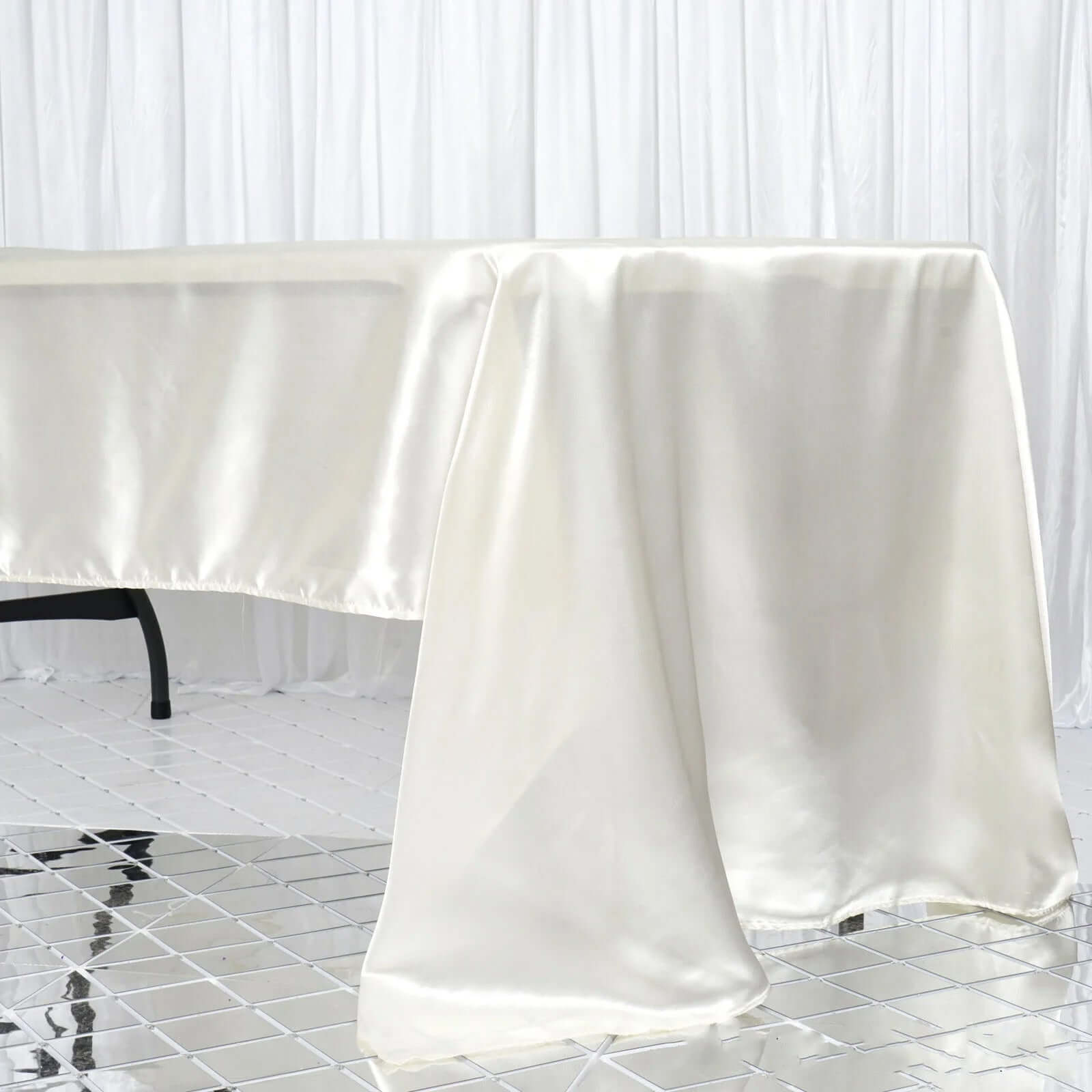 Satin Rectangular 60"x126" Tablecloth Ivory - Smooth and Lustrous Table Cover - Linen Luxes