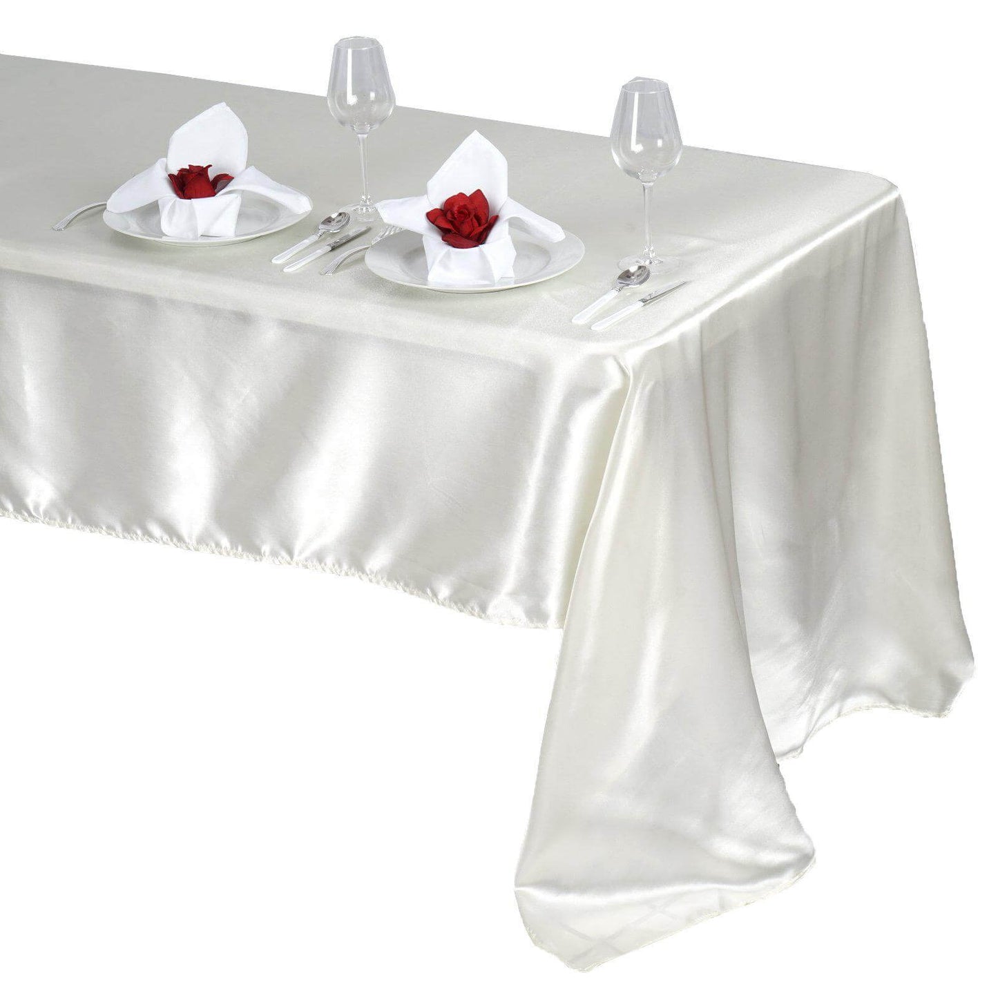 Satin Rectangular 60"x126" Tablecloth Ivory - Smooth and Lustrous Table Cover - Linen Luxes