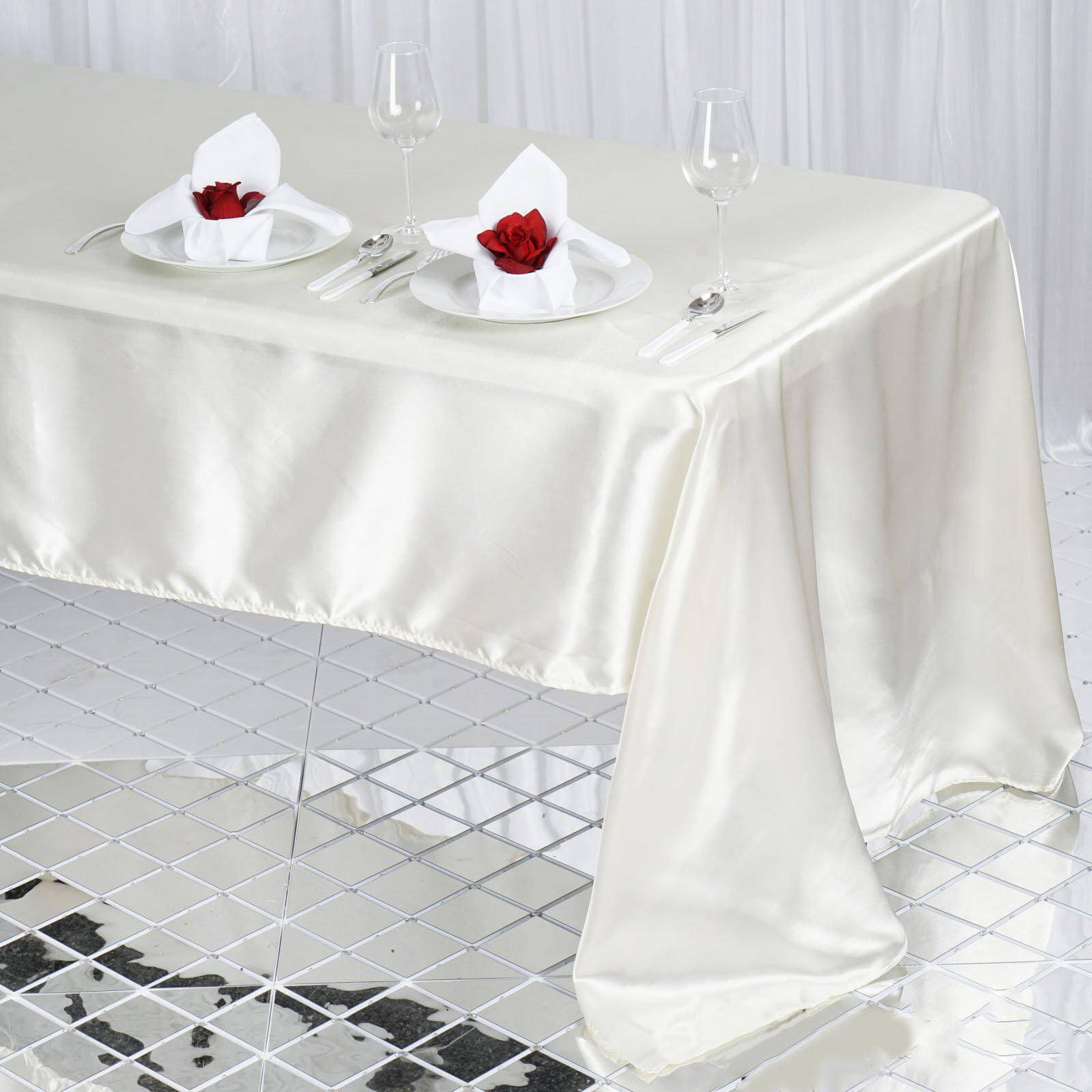 Satin Rectangular 60"x126" Tablecloth Ivory - Smooth and Lustrous Table Cover - Linen Luxes