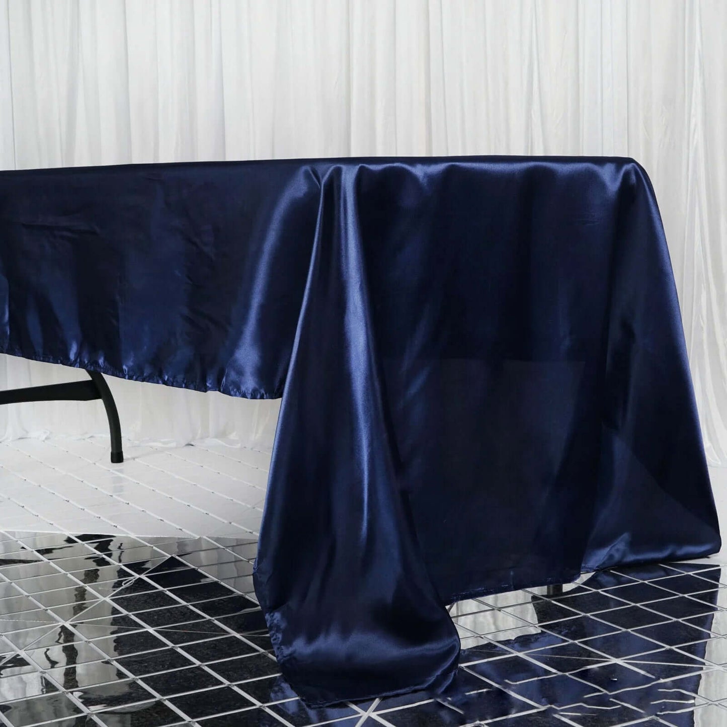 Satin Rectangular 60"x126" Tablecloth Navy Blue - Smooth and Lustrous Table Cover - Linen Luxes