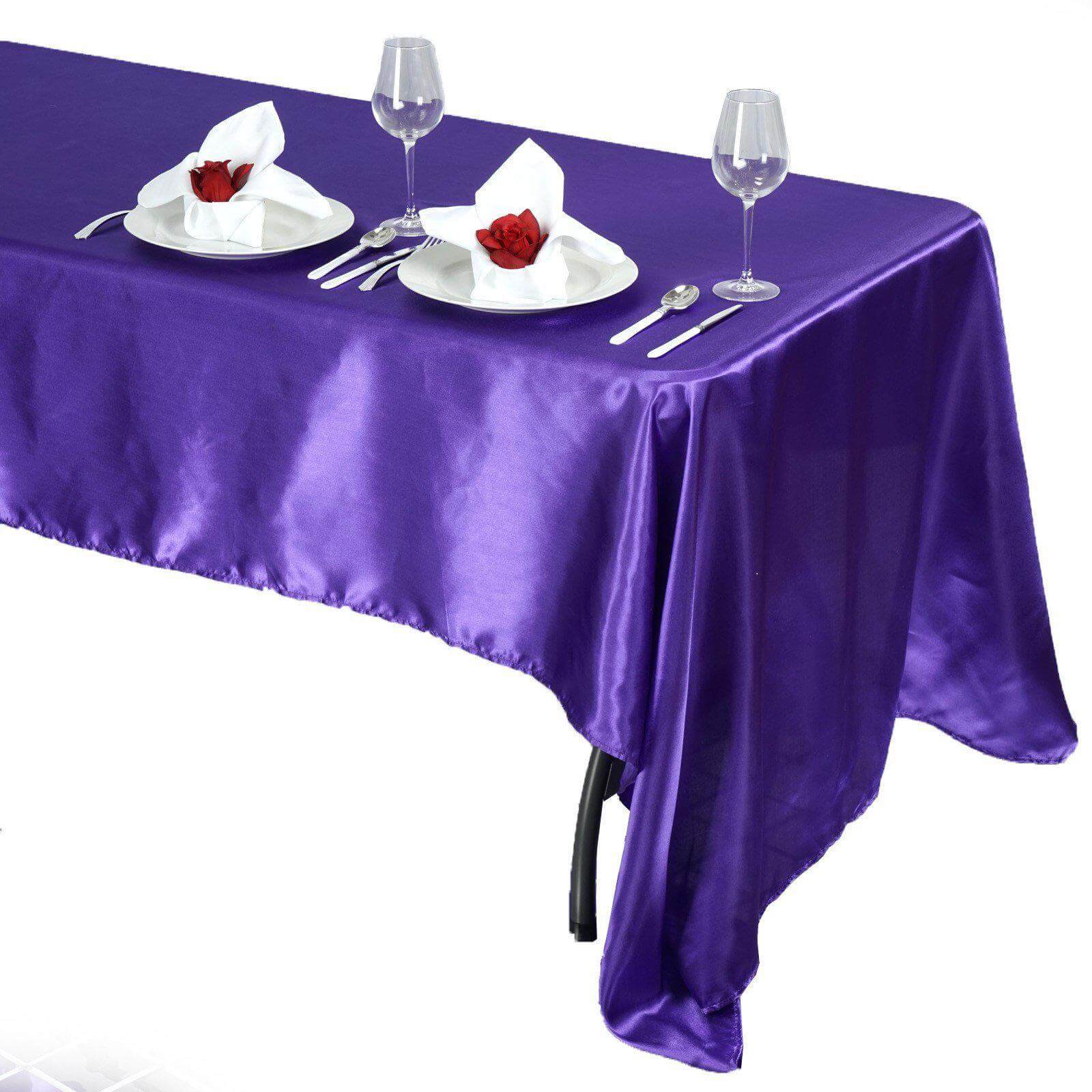 Satin Rectangular 60"x126" Tablecloth Purple - Smooth and Lustrous Table Cover - Linen Luxes