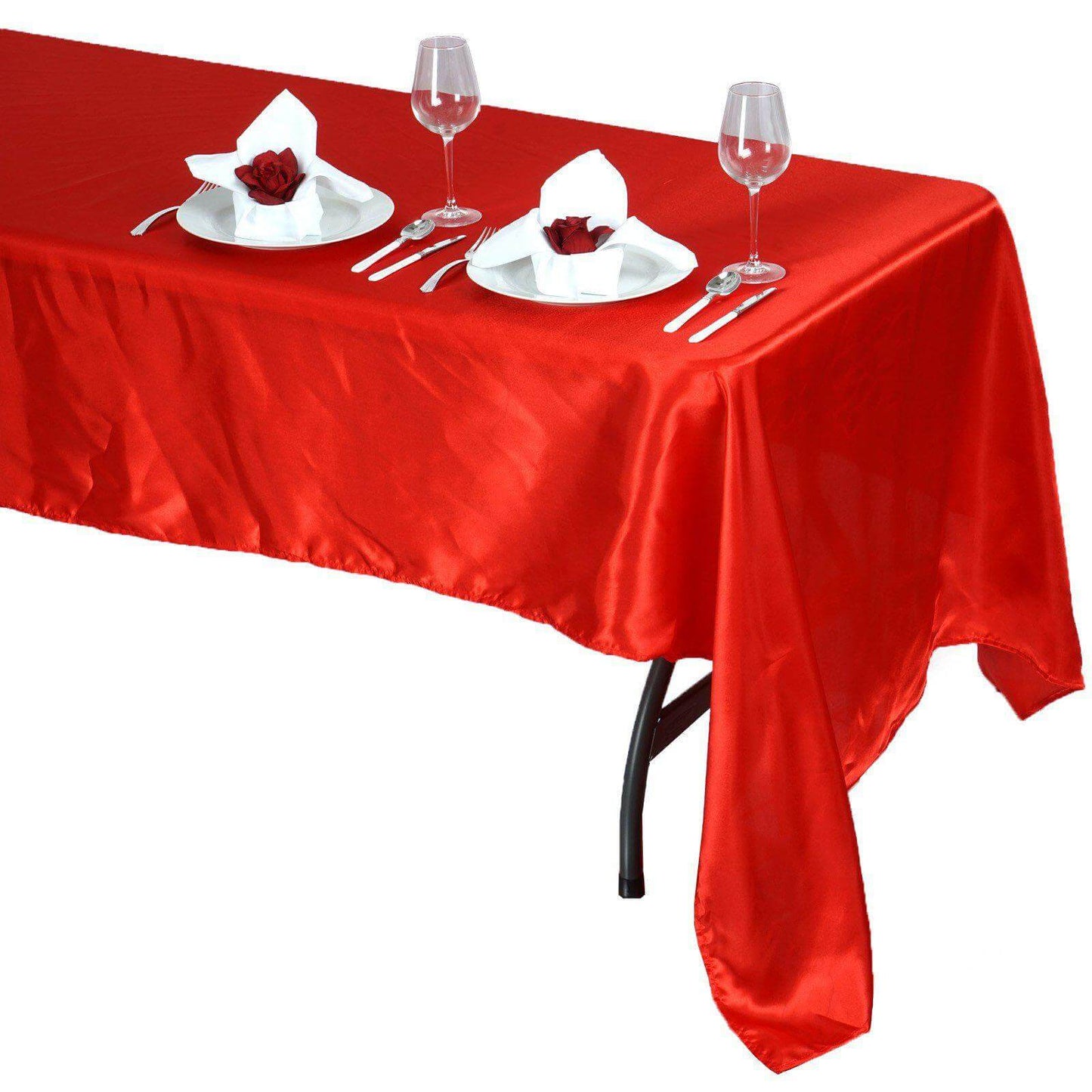 Satin Rectangular 60"x126" Tablecloth Red - Smooth and Lustrous Table Cover - Linen Luxes