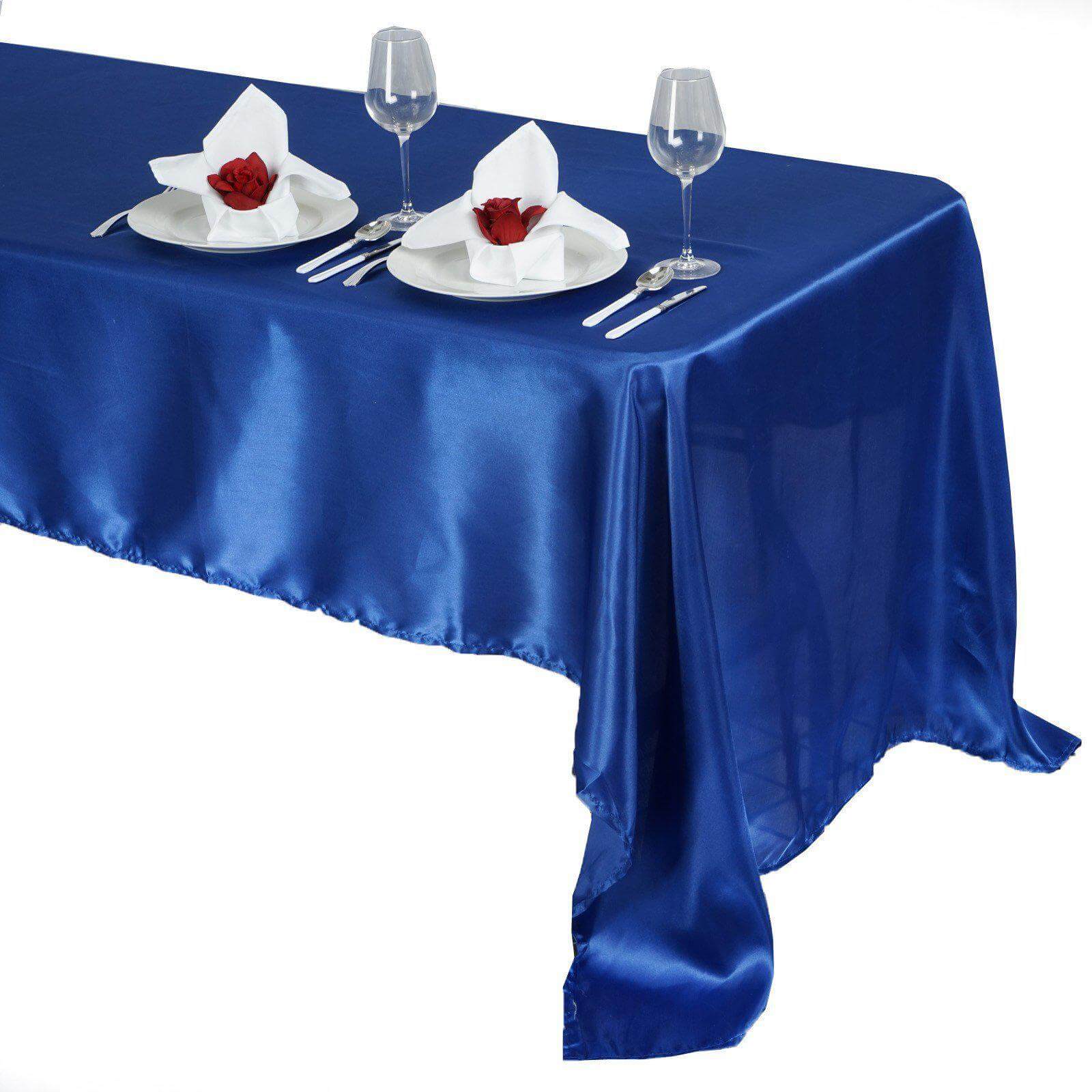 Satin Rectangular 60"x126" Tablecloth Royal Blue - Smooth and Lustrous Table Cover - Linen Luxes