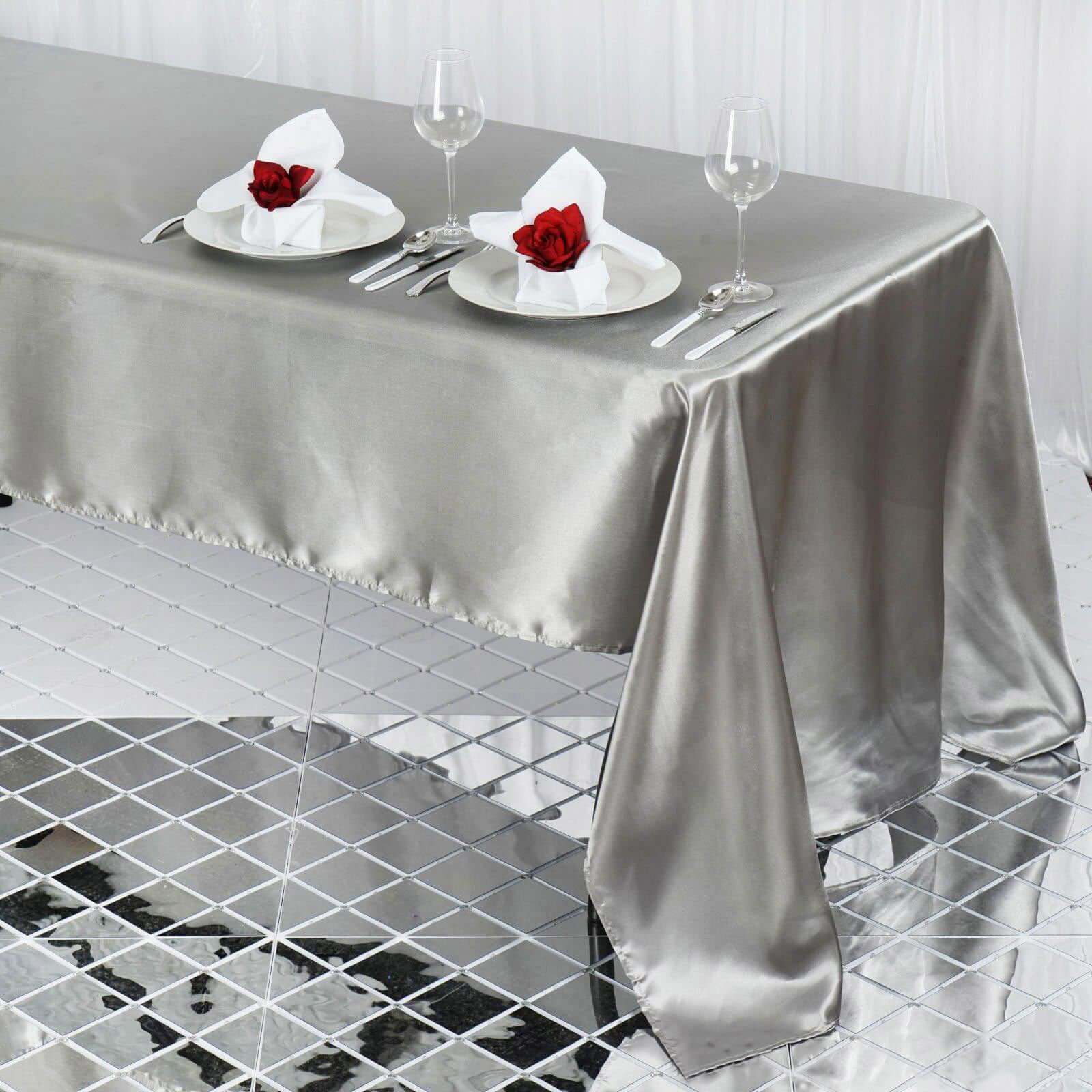 Satin Rectangular 60"x126" Tablecloth Silver - Smooth and Lustrous Table Cover - Linen Luxes