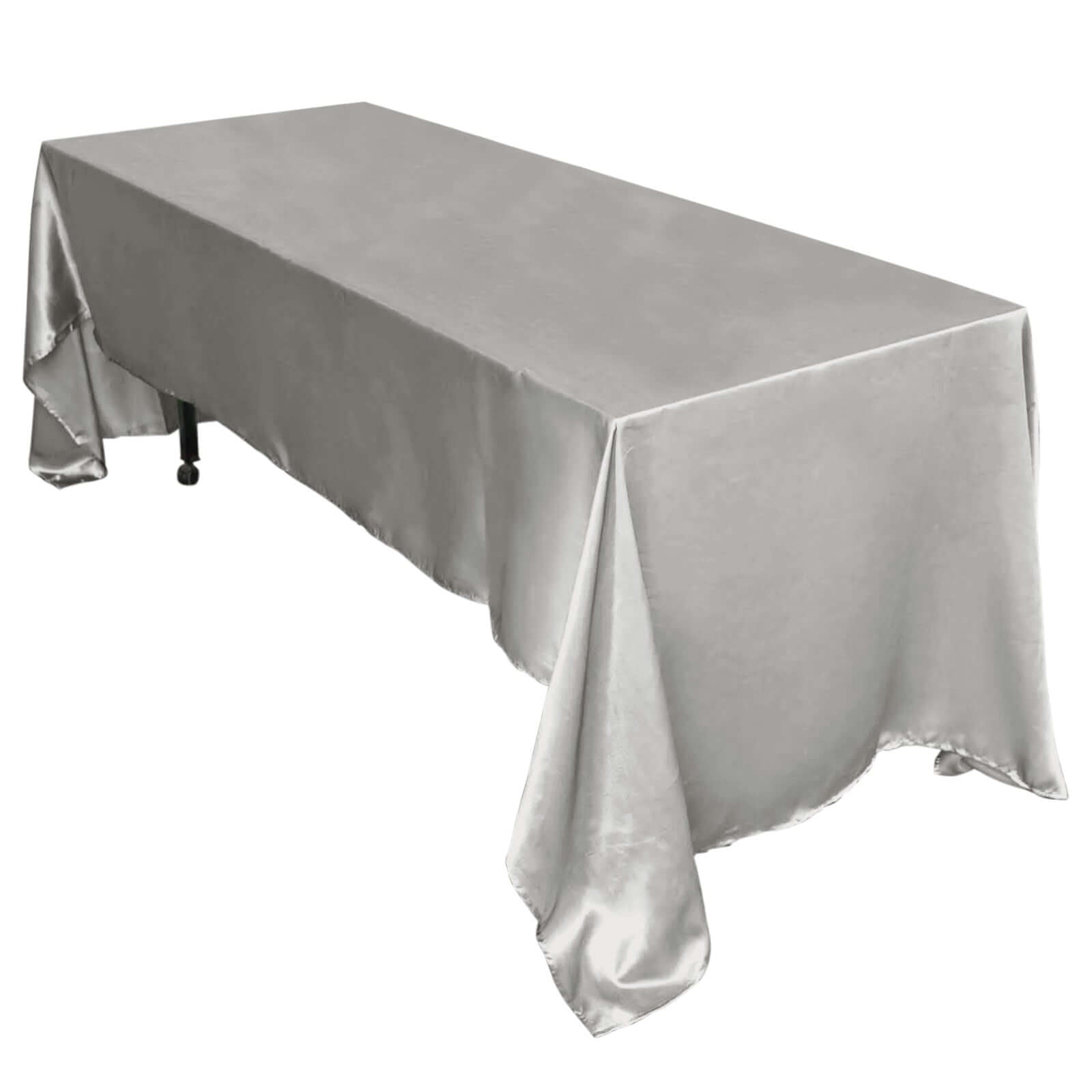 Satin Rectangular 60"x126" Tablecloth Silver - Smooth and Lustrous Table Cover - Linen Luxes