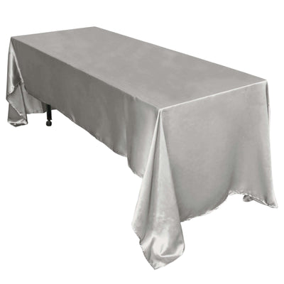Satin Rectangular 60"x126" Tablecloth Silver - Smooth and Lustrous Table Cover - Linen Luxes