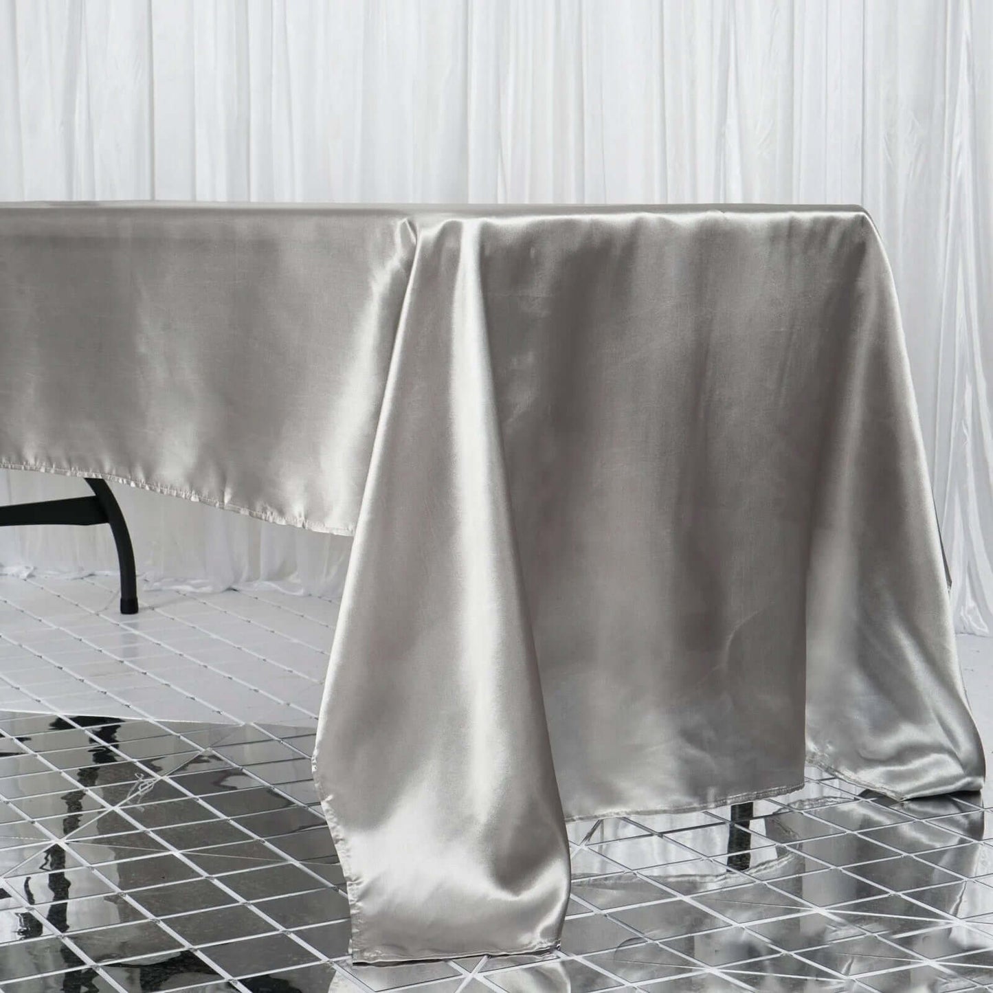 Satin Rectangular 60"x126" Tablecloth Silver - Smooth and Lustrous Table Cover - Linen Luxes