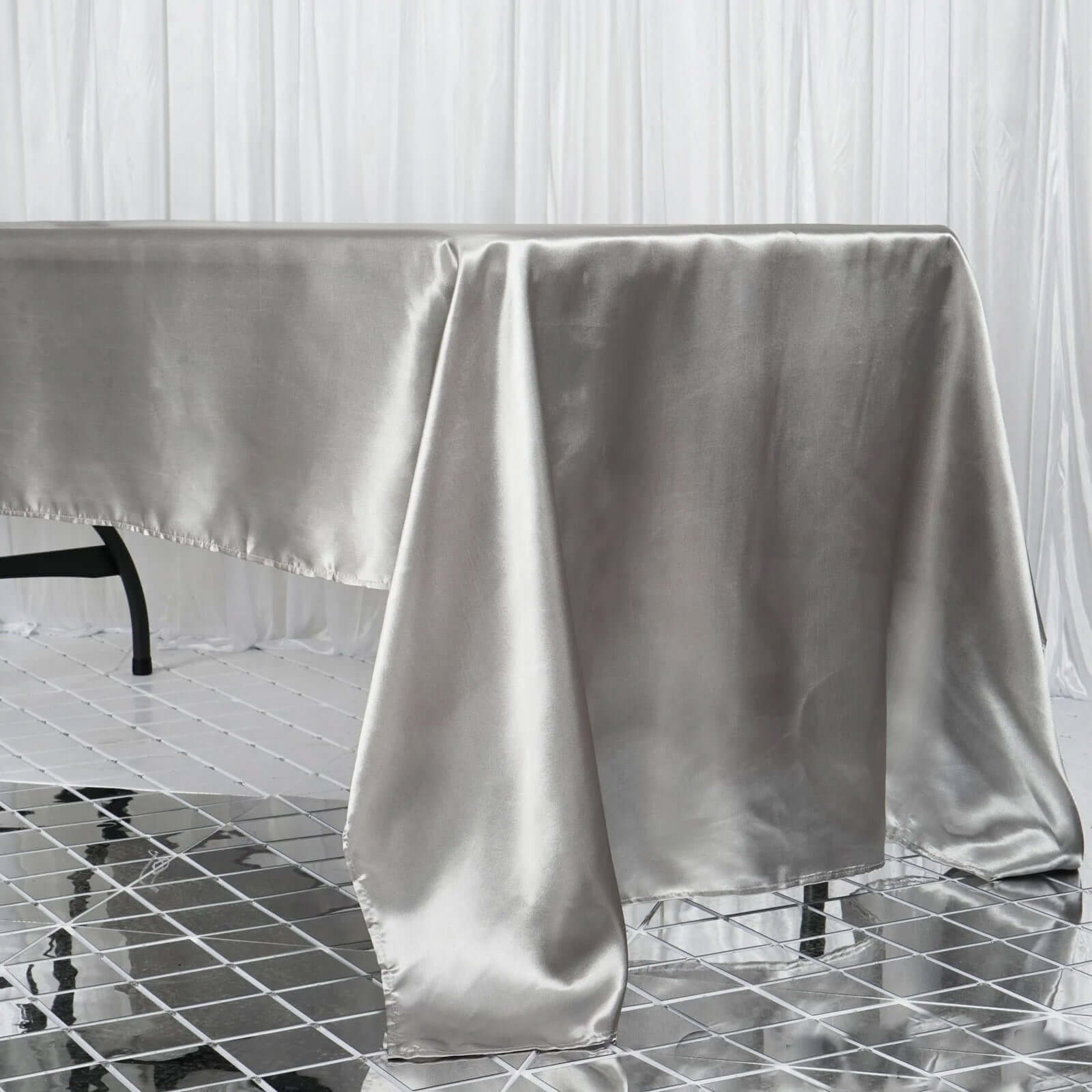 Satin Rectangular 60"x126" Tablecloth Silver - Smooth and Lustrous Table Cover - Linen Luxes