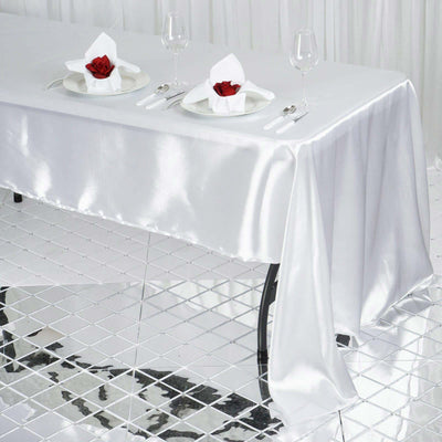 Satin Rectangular 60"x126" Tablecloth White - Smooth and Lustrous Finish for Weddings and Parties - Linen Luxes