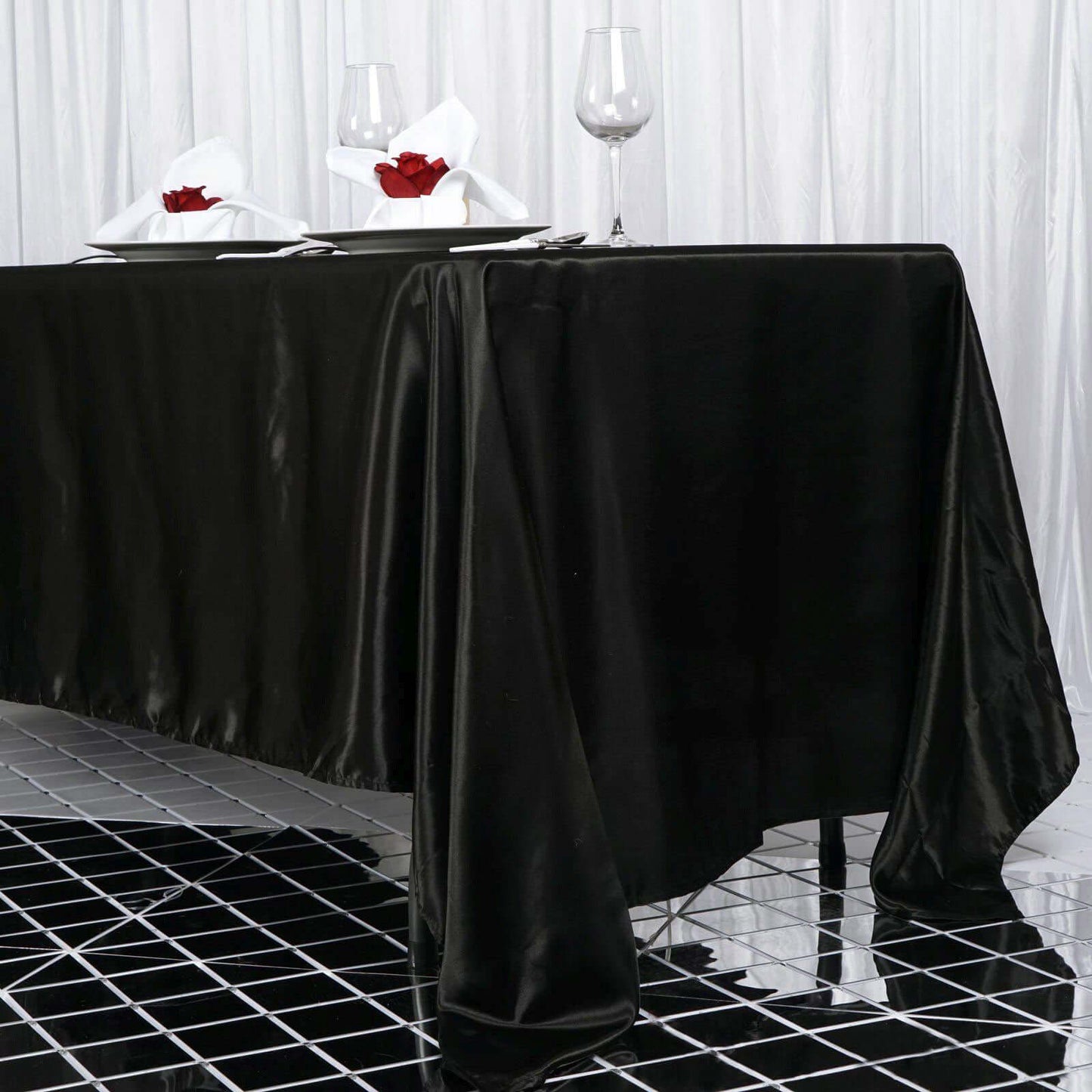 Satin Rectangular 72"x120" Tablecloth Black - Smooth & Easy to Maintain Table Cover - Linen Luxes