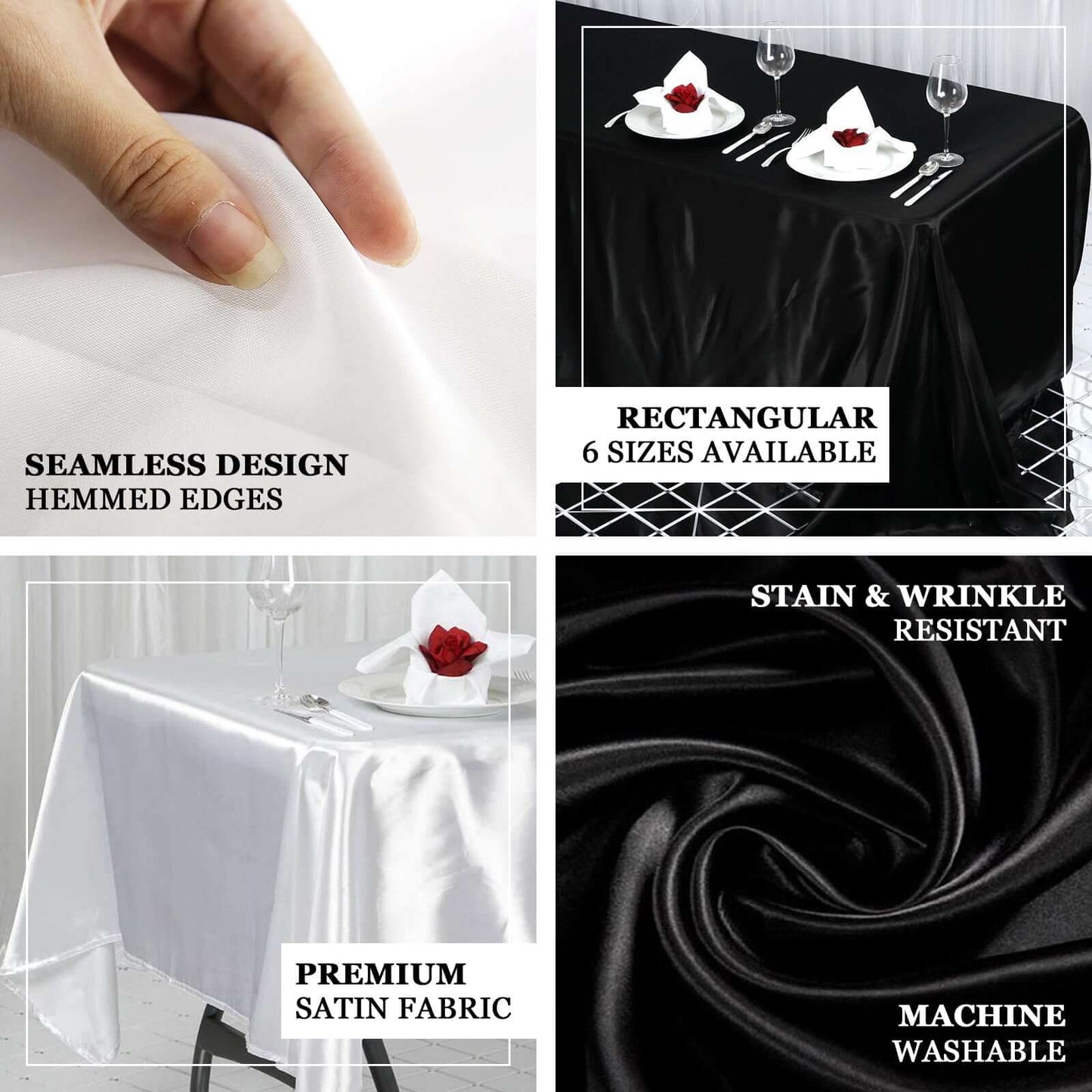 Satin Rectangular 72"x120" Tablecloth White - Smooth & Easy to Maintain Table Cover For Classy Weddings & Events - Linen Luxes