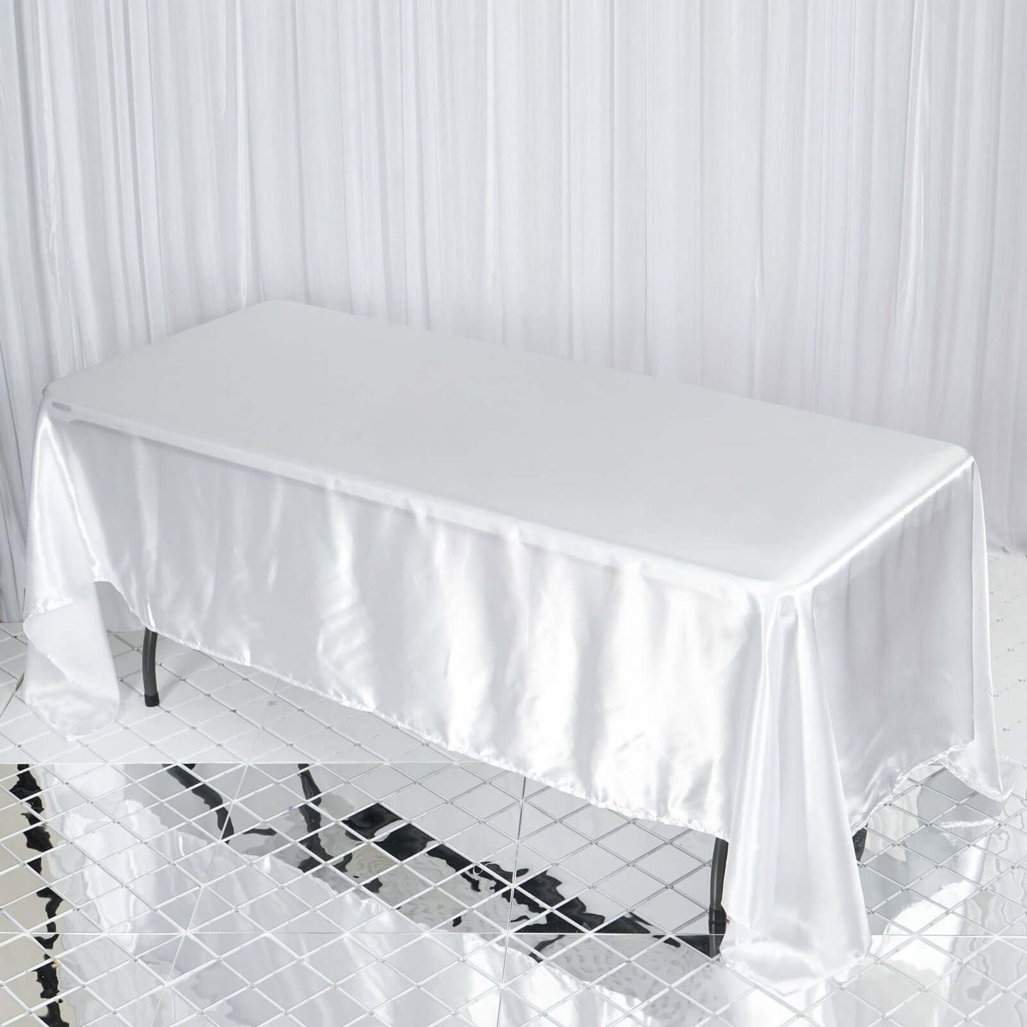 Satin Rectangular 72"x120" Tablecloth White - Smooth & Easy to Maintain Table Cover For Classy Weddings & Events - Linen Luxes