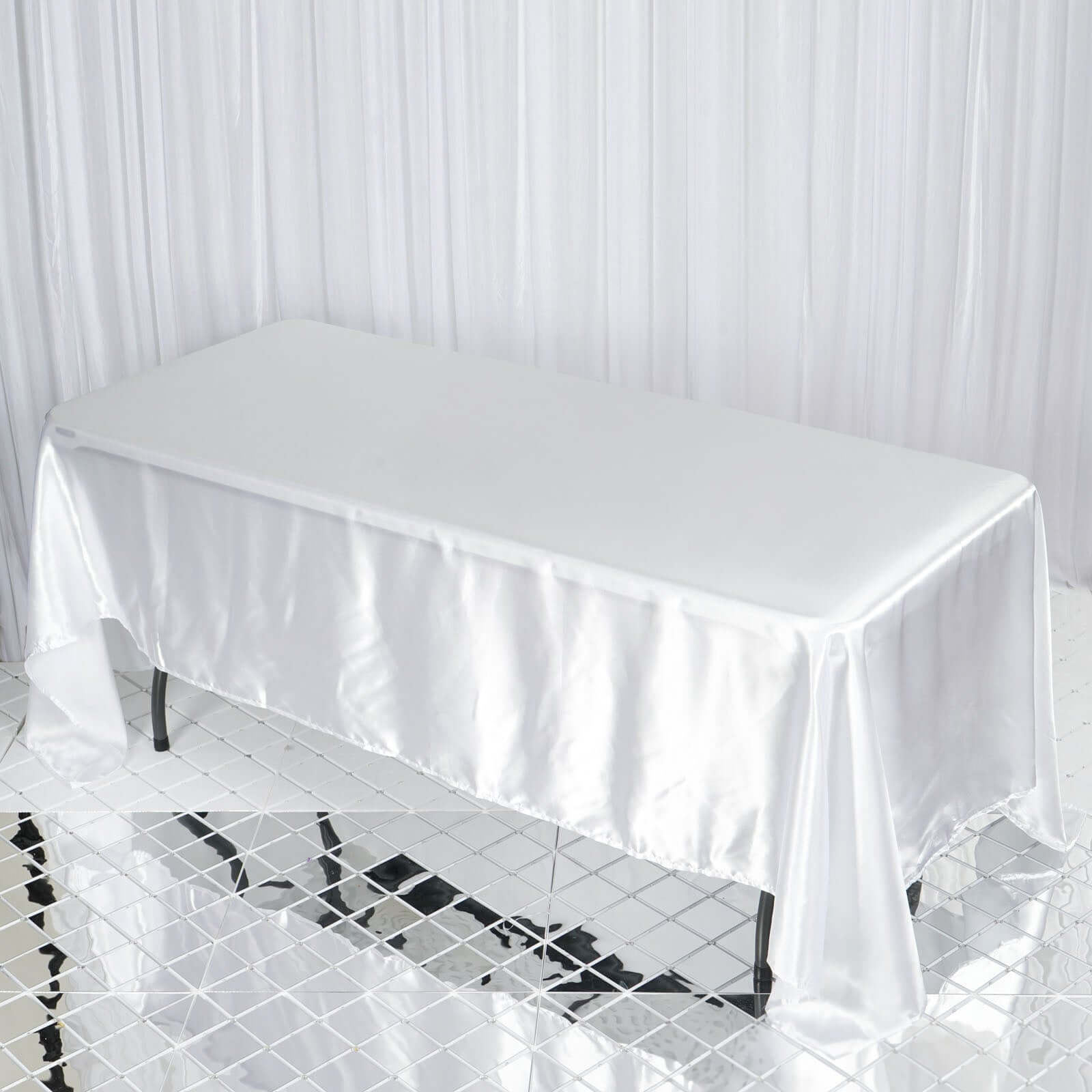 Satin Rectangular 72"x120" Tablecloth White - Smooth & Easy to Maintain Table Cover For Classy Weddings & Events - Linen Luxes