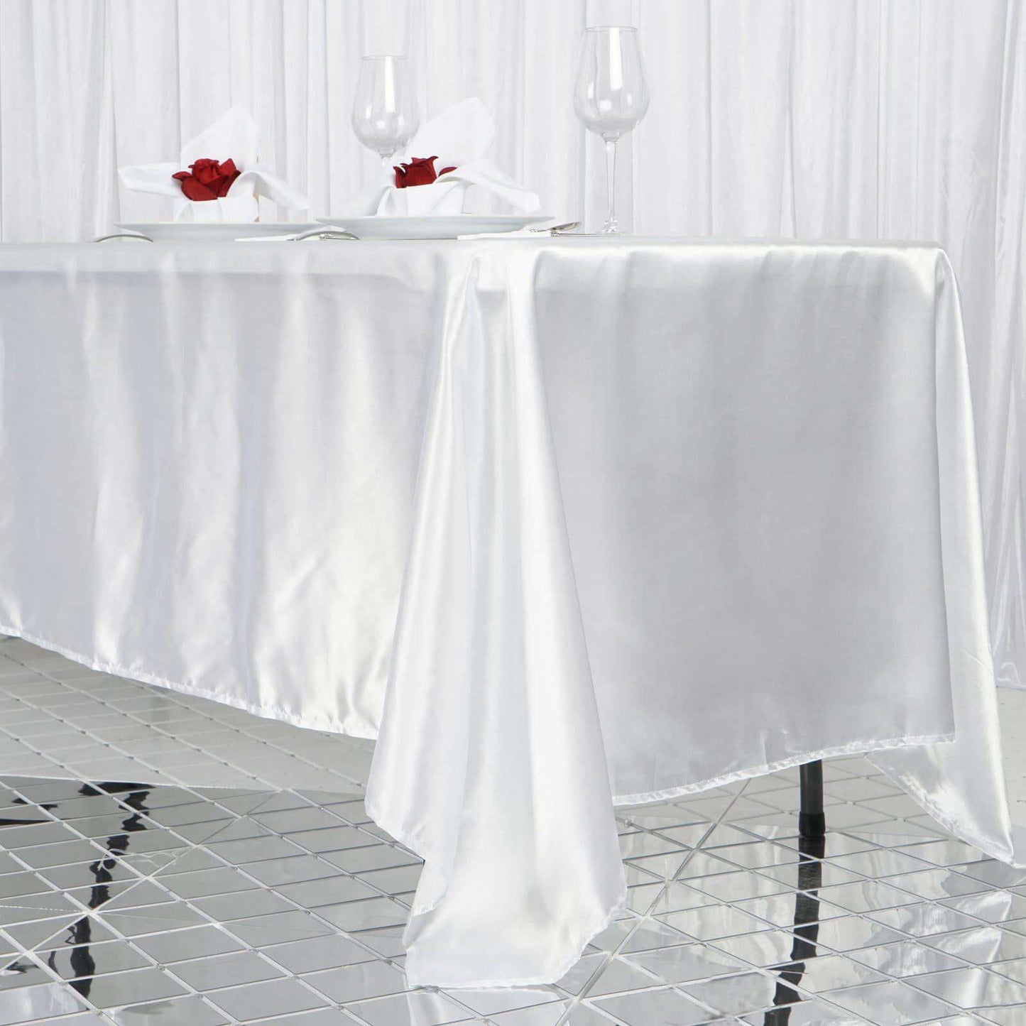 Satin Rectangular 72"x120" Tablecloth White - Smooth & Easy to Maintain Table Cover For Classy Weddings & Events - Linen Luxes