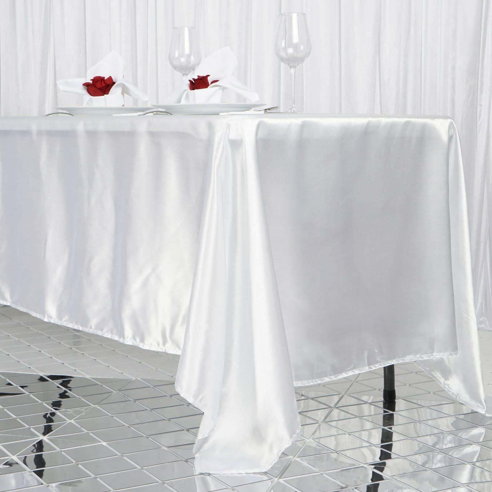 Satin Rectangular 72"x120" Tablecloth White - Smooth & Easy to Maintain Table Cover For Classy Weddings & Events - Linen Luxes