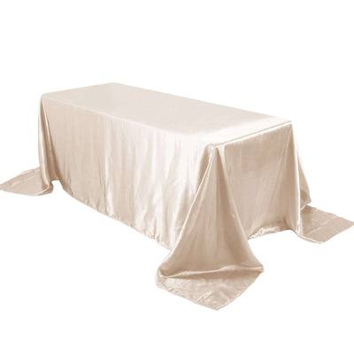 Satin Rectangular 90"x132" Tablecloth Beige - Seamless Table Cover - Linen Luxes