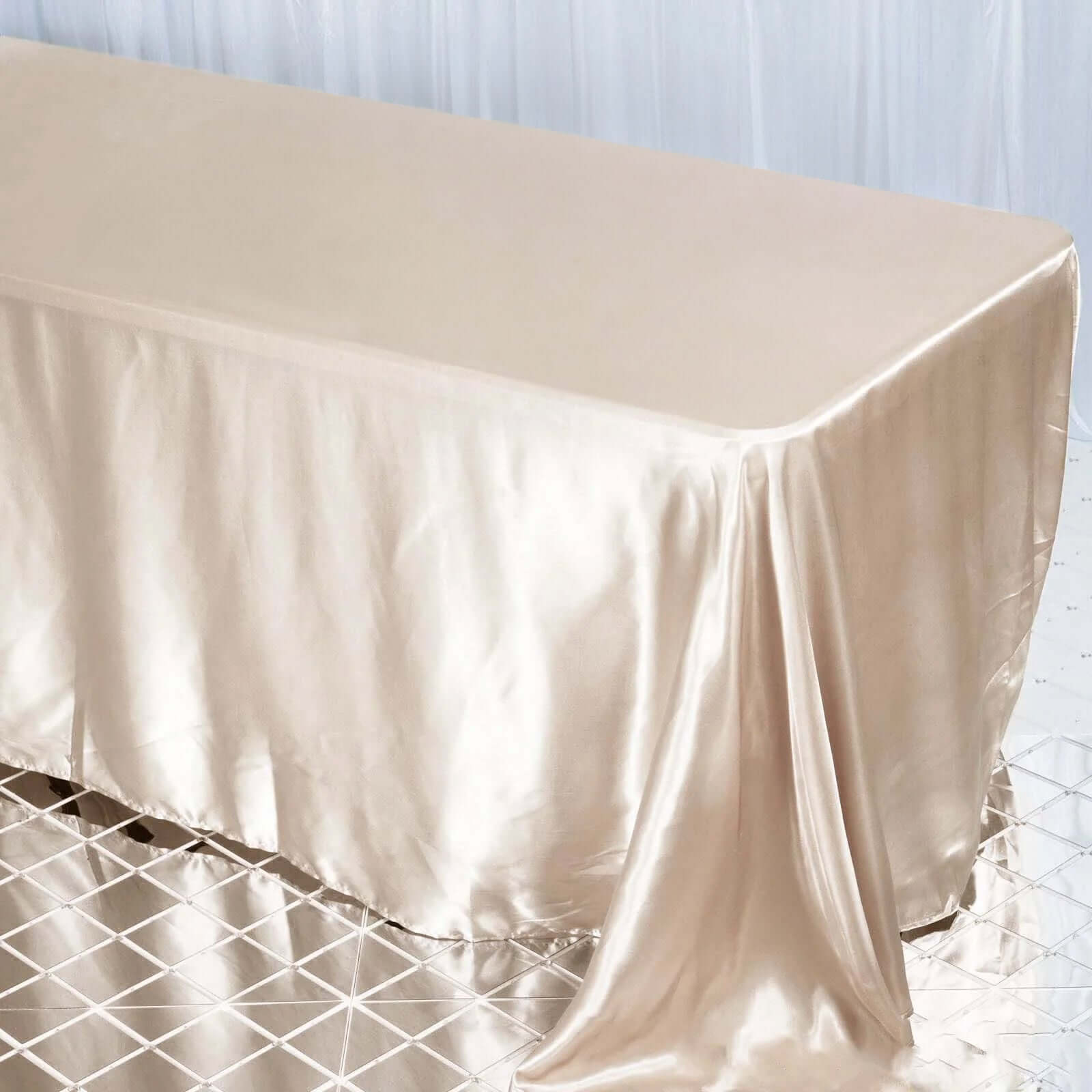 Satin Rectangular 90"x132" Tablecloth Beige - Seamless Table Cover - Linen Luxes