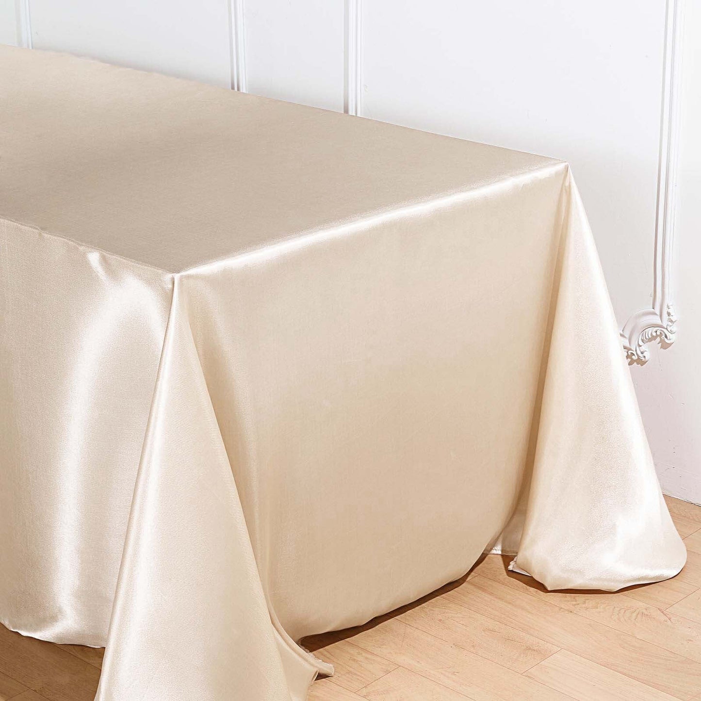Satin Rectangular 90"x132" Tablecloth Beige - Seamless Table Cover - Linen Luxes