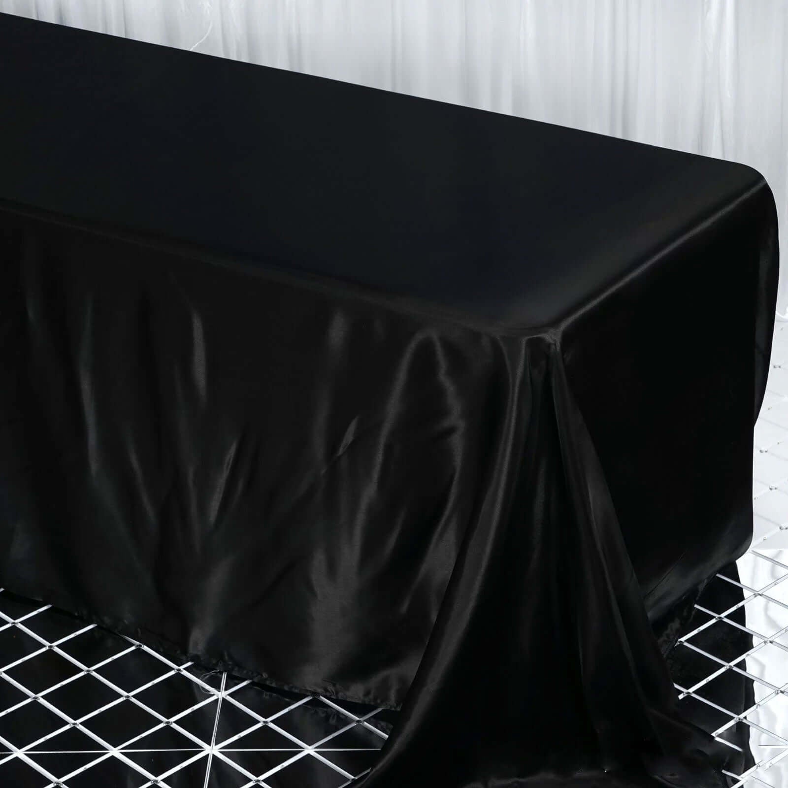 Satin Rectangular 90"x132" Tablecloth Black - Seamless Stylish Table Cover for Weddings and Parties - Linen Luxes