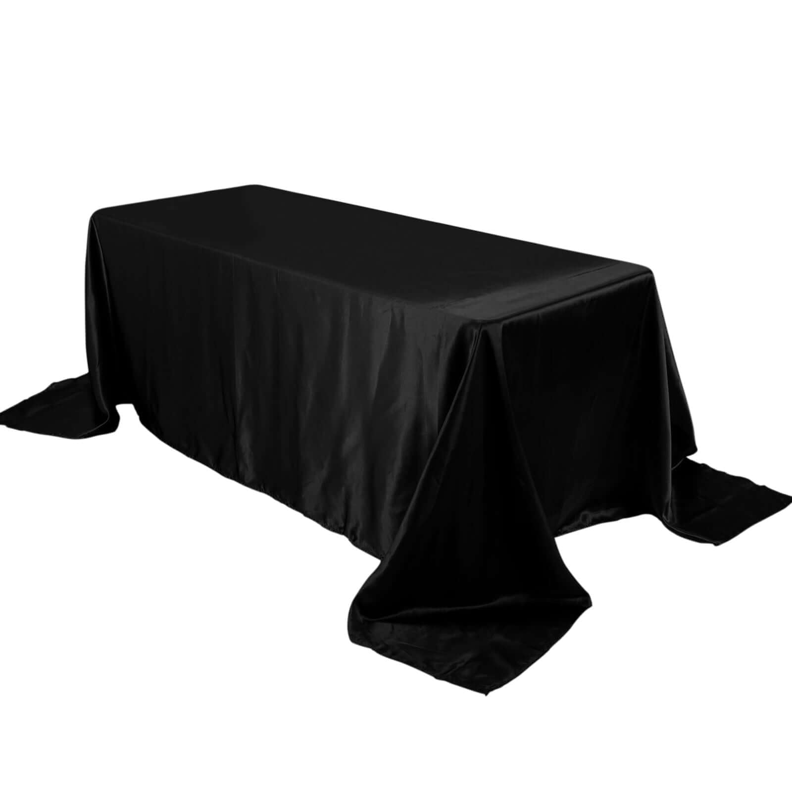 Satin Rectangular 90"x132" Tablecloth Black - Seamless Stylish Table Cover for Weddings and Parties - Linen Luxes