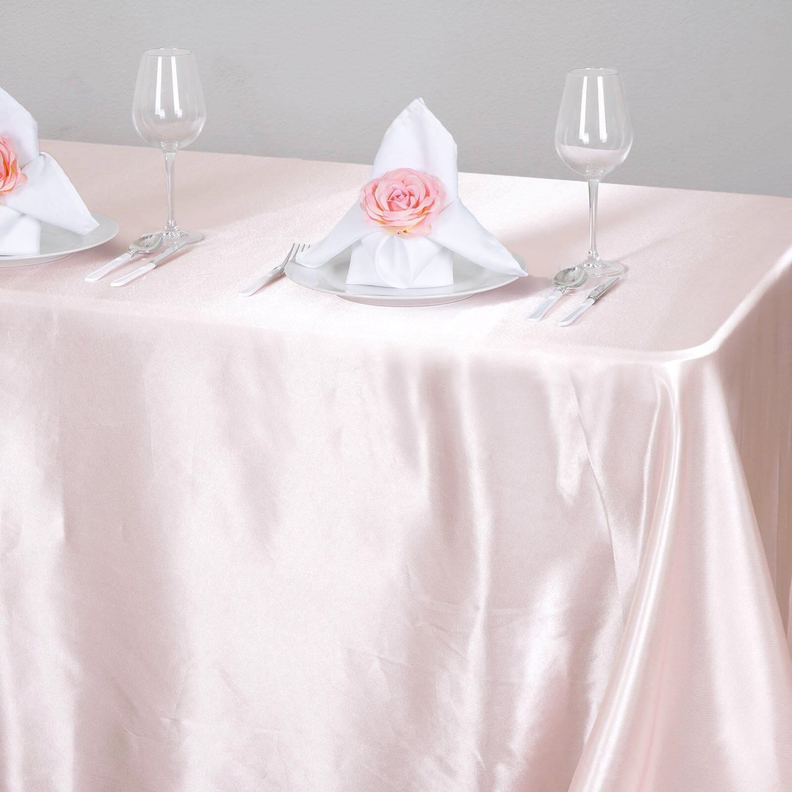 Satin Rectangular 90"x132" Tablecloth Blush - Seamless Table Cover - Linen Luxes