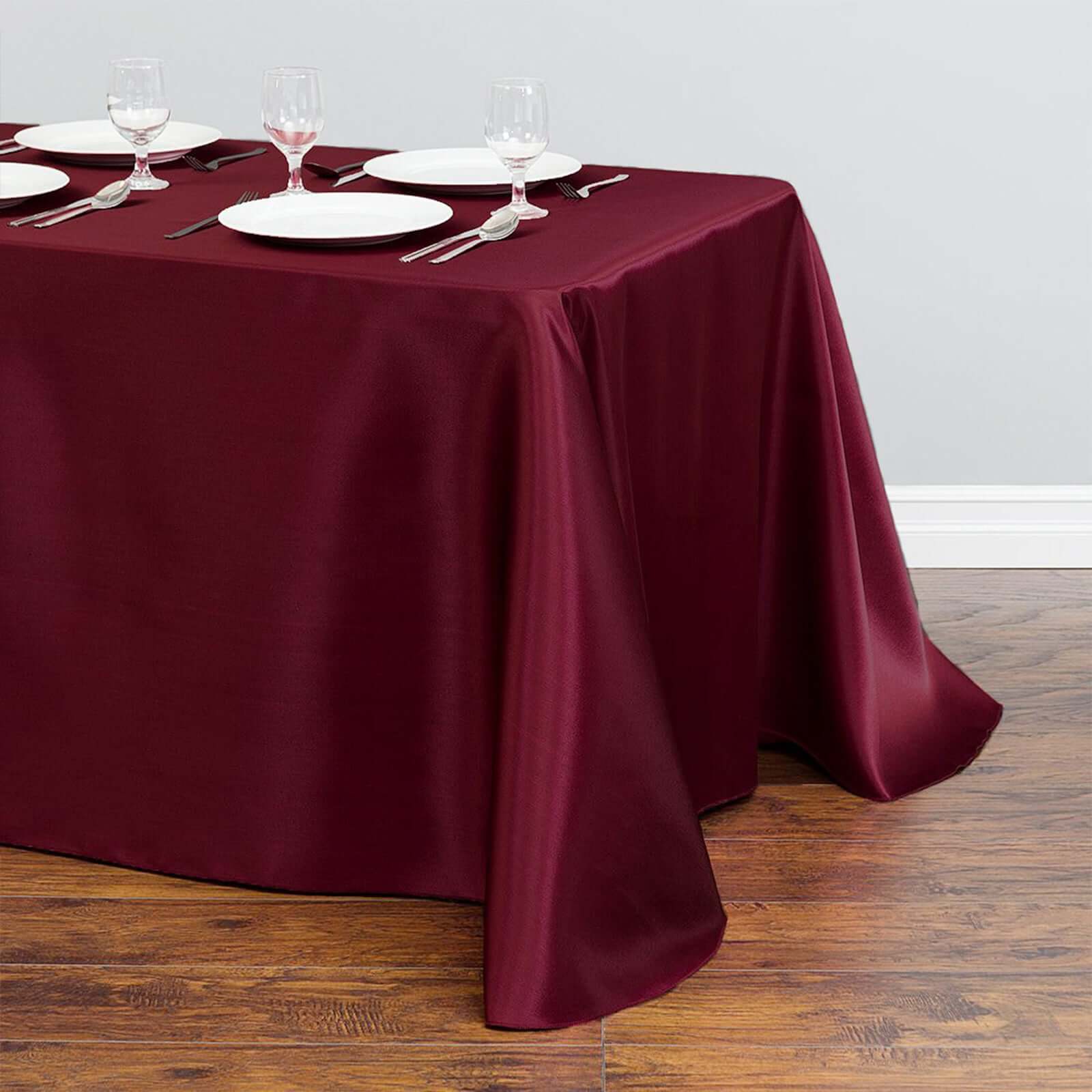 Satin Rectangular 90"x132" Tablecloth Burgundy - Seamless Table Cover - Linen Luxes