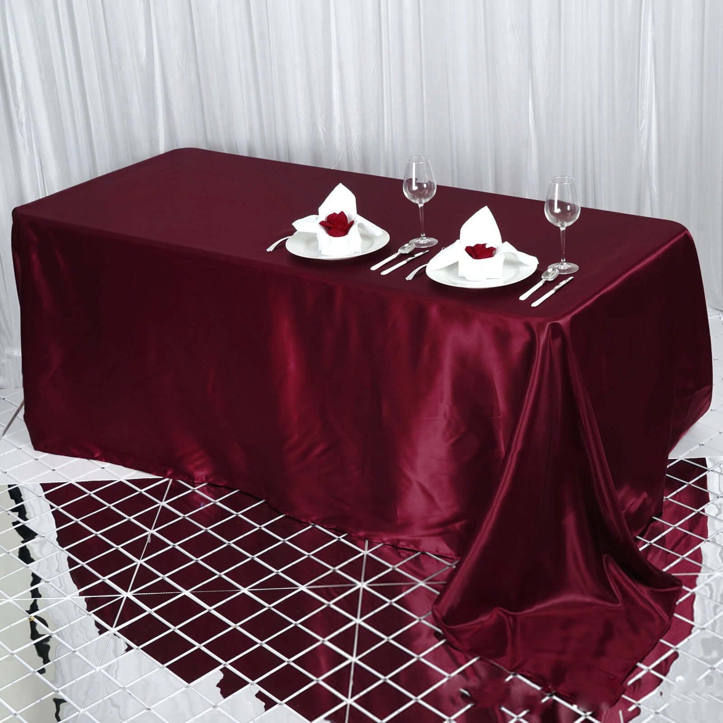 Satin Rectangular 90"x132" Tablecloth Burgundy - Seamless Table Cover - Linen Luxes