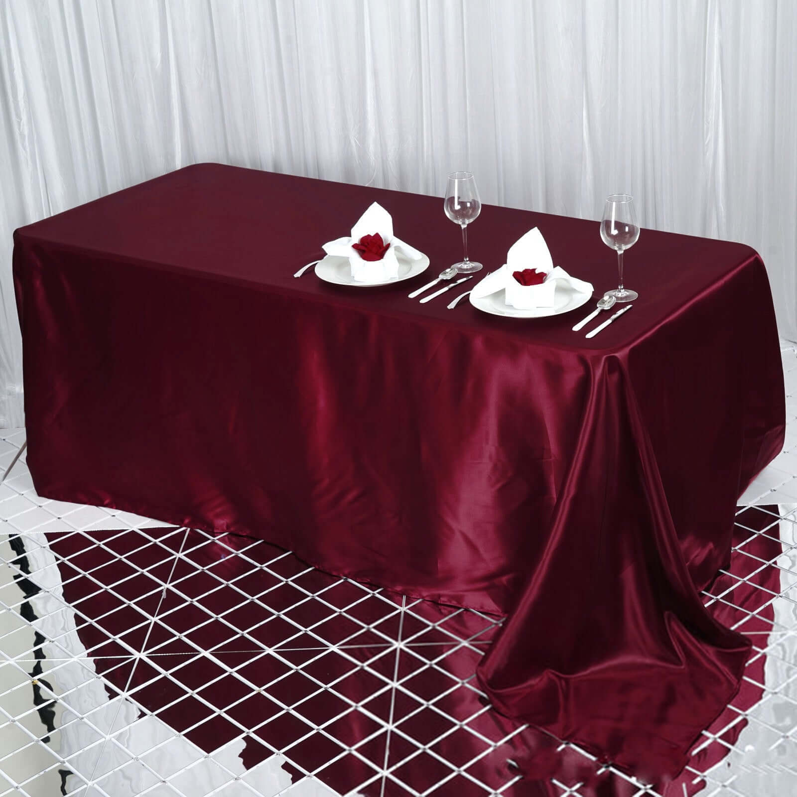Satin Rectangular 90"x132" Tablecloth Burgundy - Seamless Table Cover - Linen Luxes
