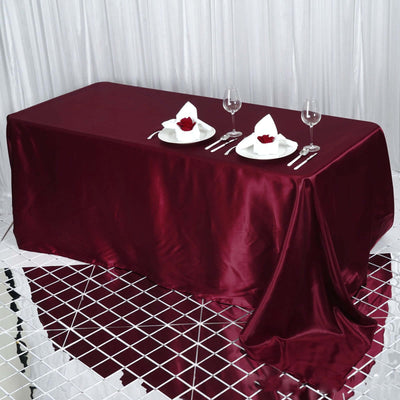 Satin Rectangular 90"x132" Tablecloth Burgundy - Seamless Table Cover - Linen Luxes