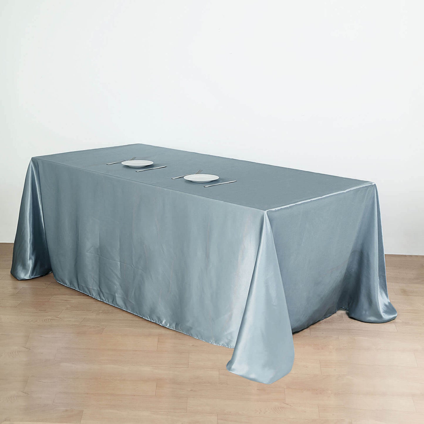 Satin Rectangular 90"x132" Tablecloth Dusty Blue - Seamless Table Cover - Linen Luxes