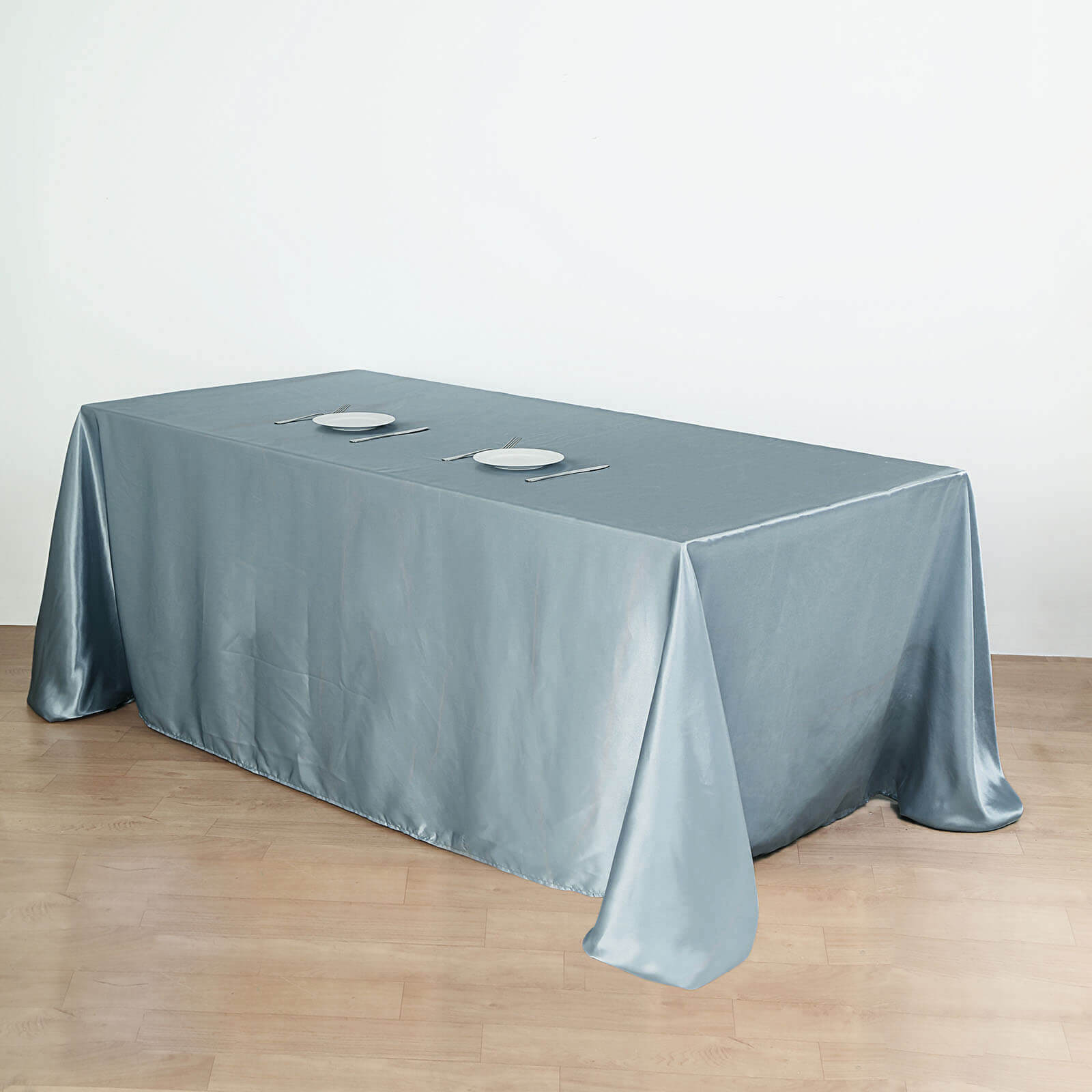 Satin Rectangular 90"x132" Tablecloth Dusty Blue - Seamless Table Cover - Linen Luxes