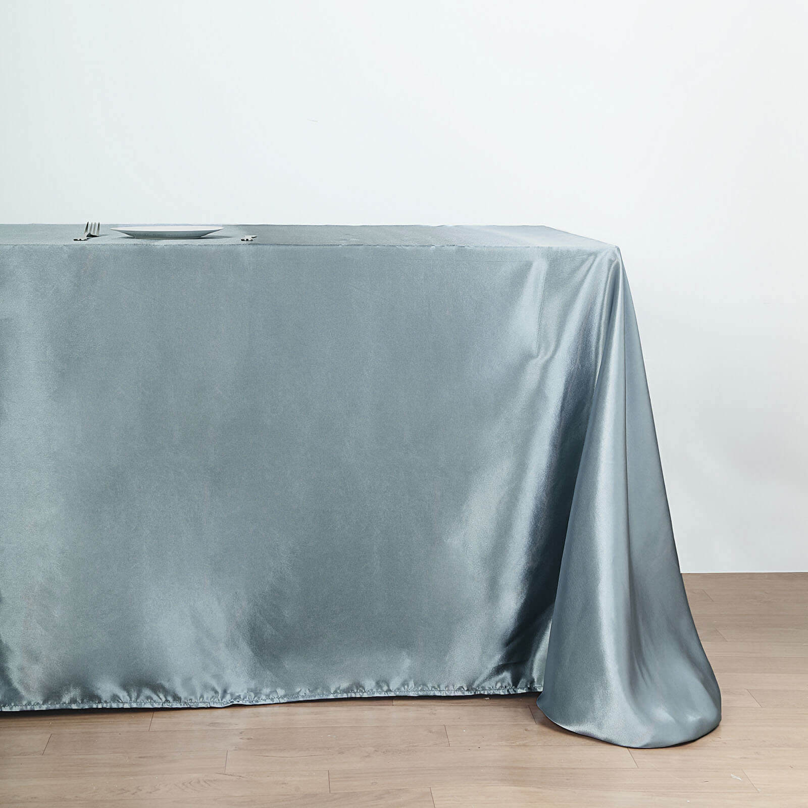 Satin Rectangular 90"x132" Tablecloth Dusty Blue - Seamless Table Cover - Linen Luxes