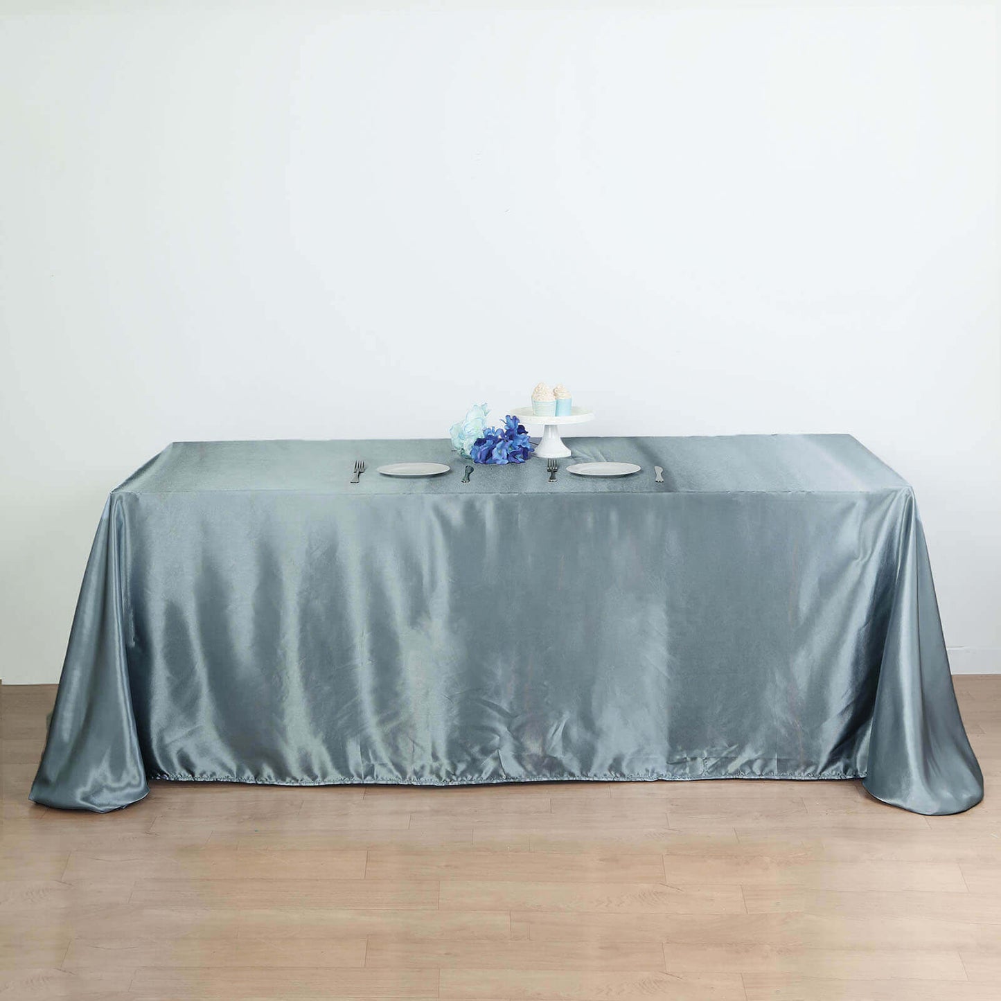 Satin Rectangular 90"x132" Tablecloth Dusty Blue - Seamless Table Cover - Linen Luxes