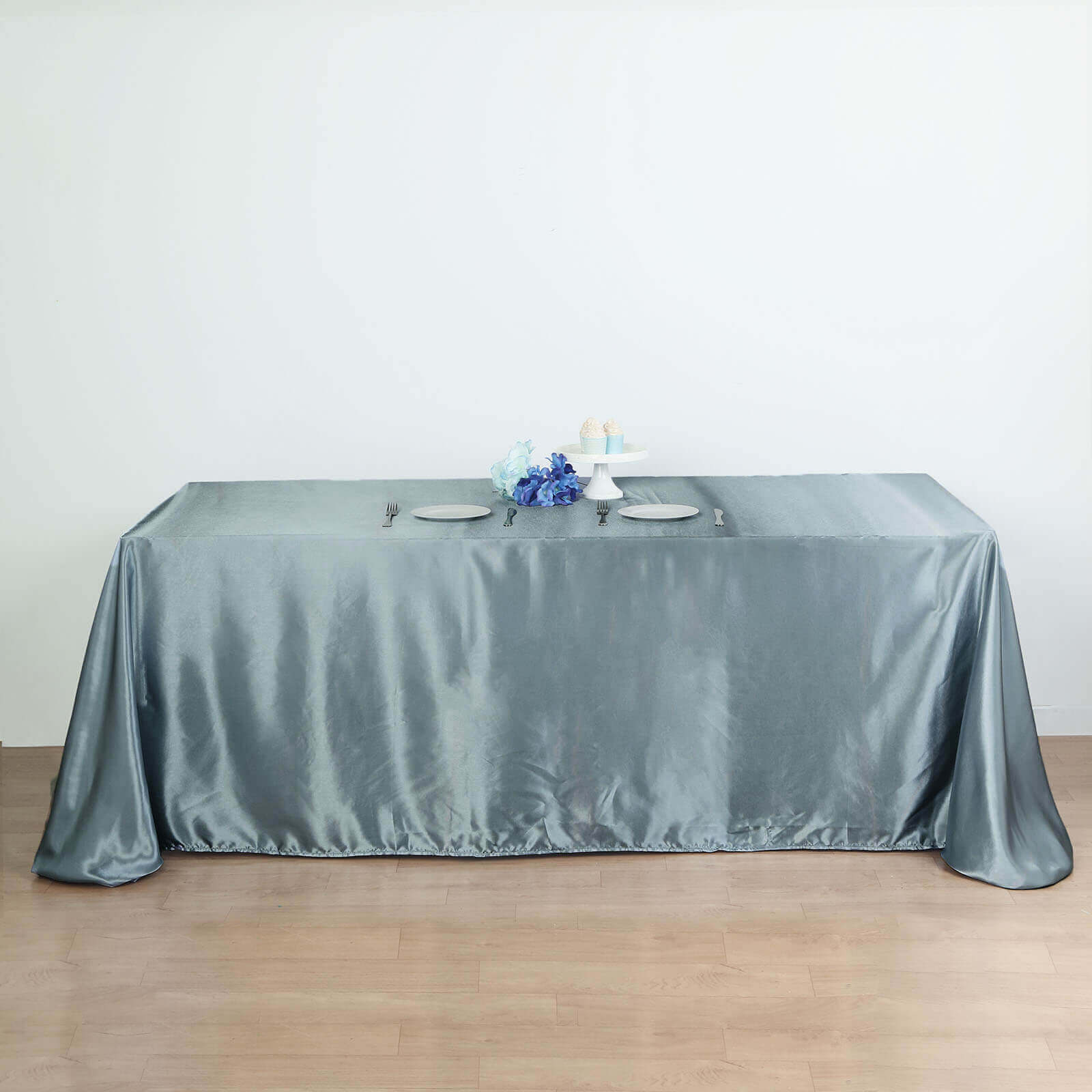 Satin Rectangular 90"x132" Tablecloth Dusty Blue - Seamless Table Cover - Linen Luxes