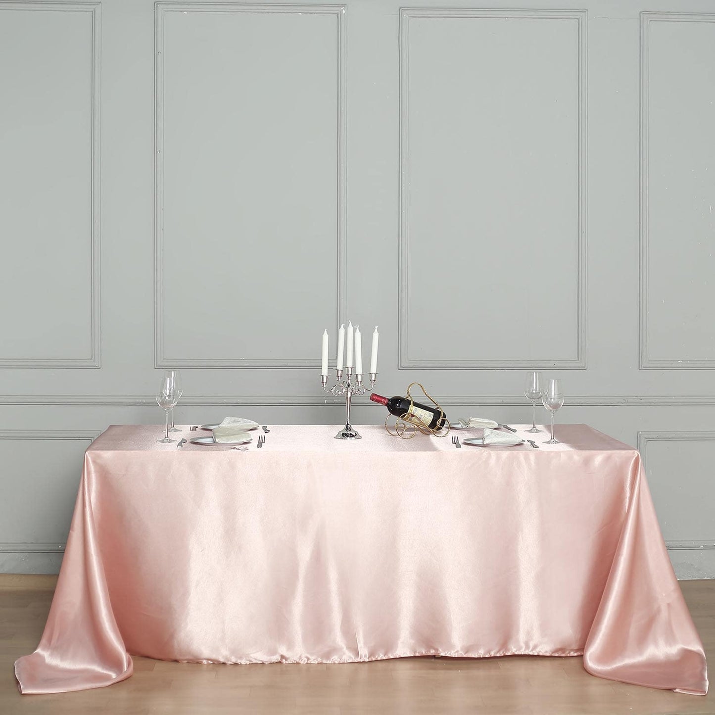 Satin Rectangular 90"x132" Tablecloth Dusty Rose - Seamless Table Cover - Linen Luxes
