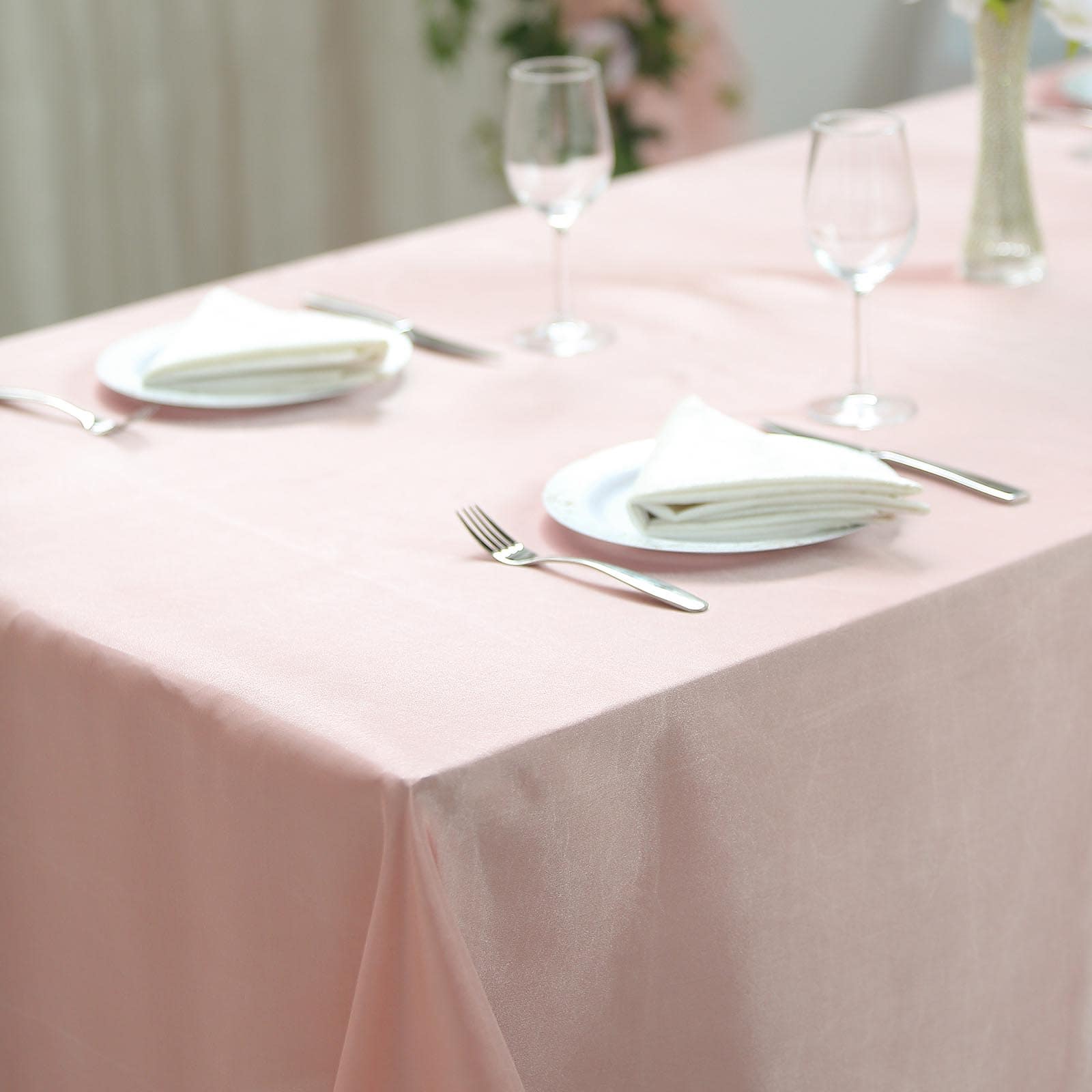 Satin Rectangular 90"x132" Tablecloth Dusty Rose - Seamless Table Cover - Linen Luxes